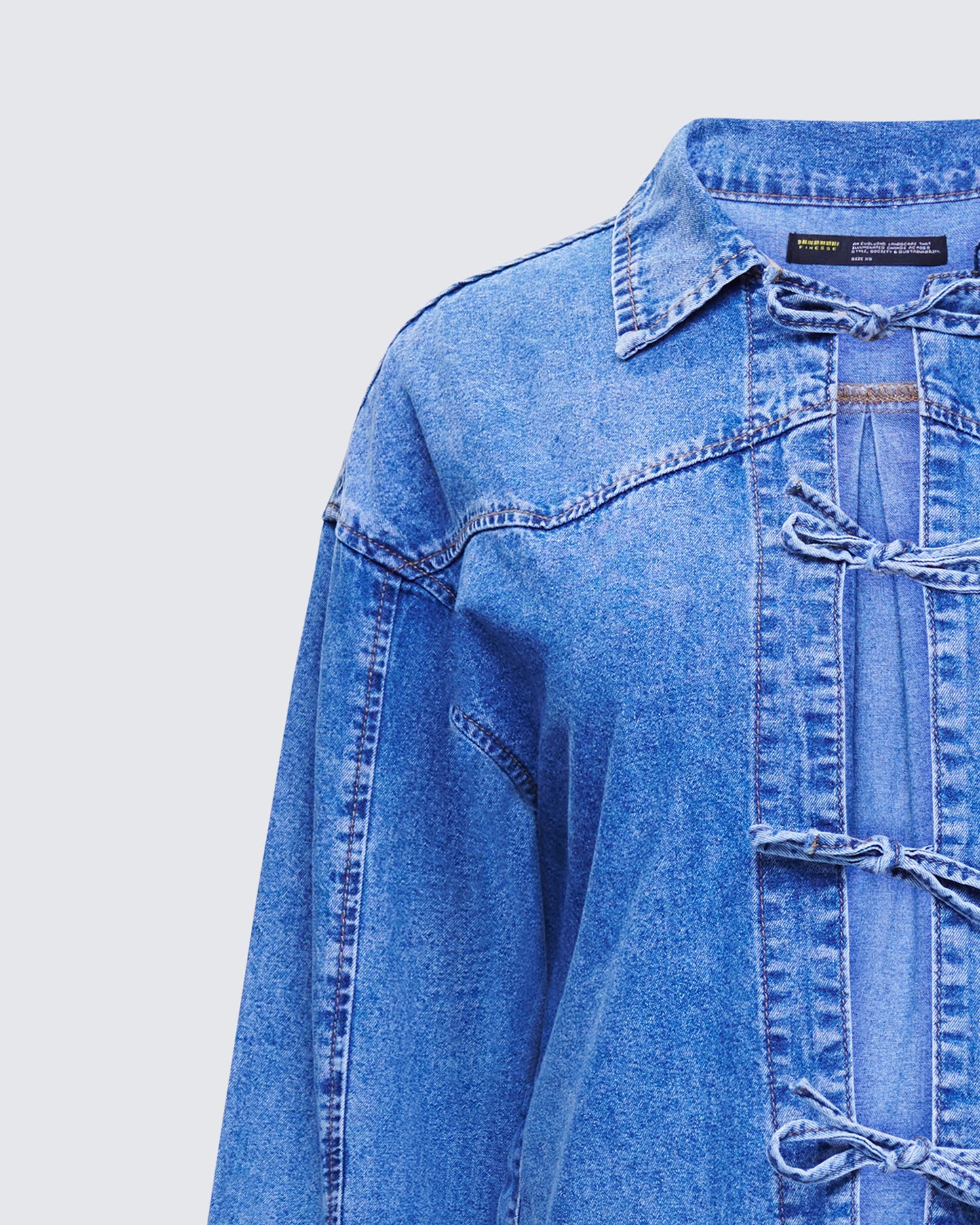 Freesia Blue Bow Tied Denim Shirt Jacket