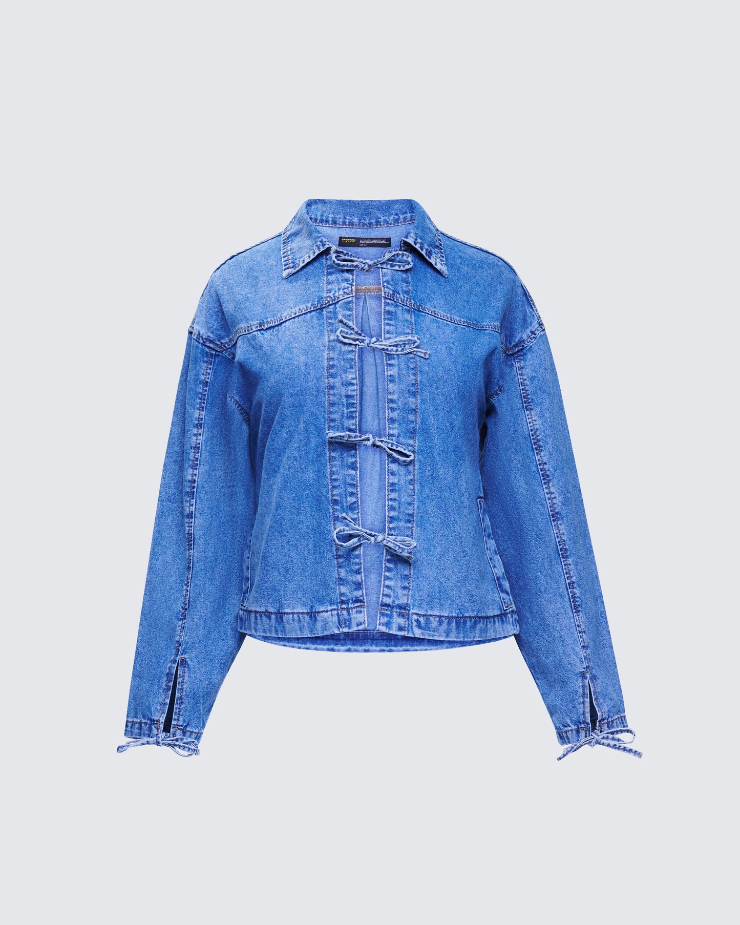 Freesia Blue Bow Tied Denim Shirt Jacket