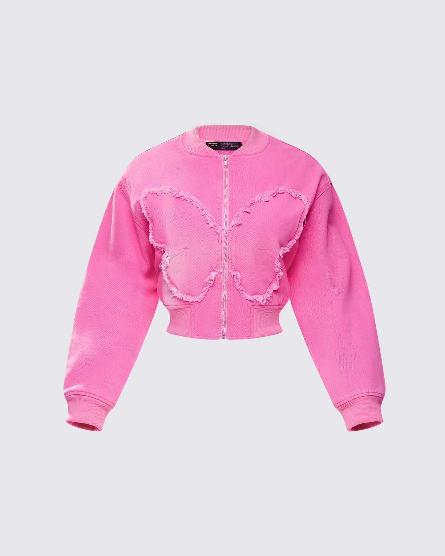 Uzma Pink Denim Cropped Bomber Jacket product front