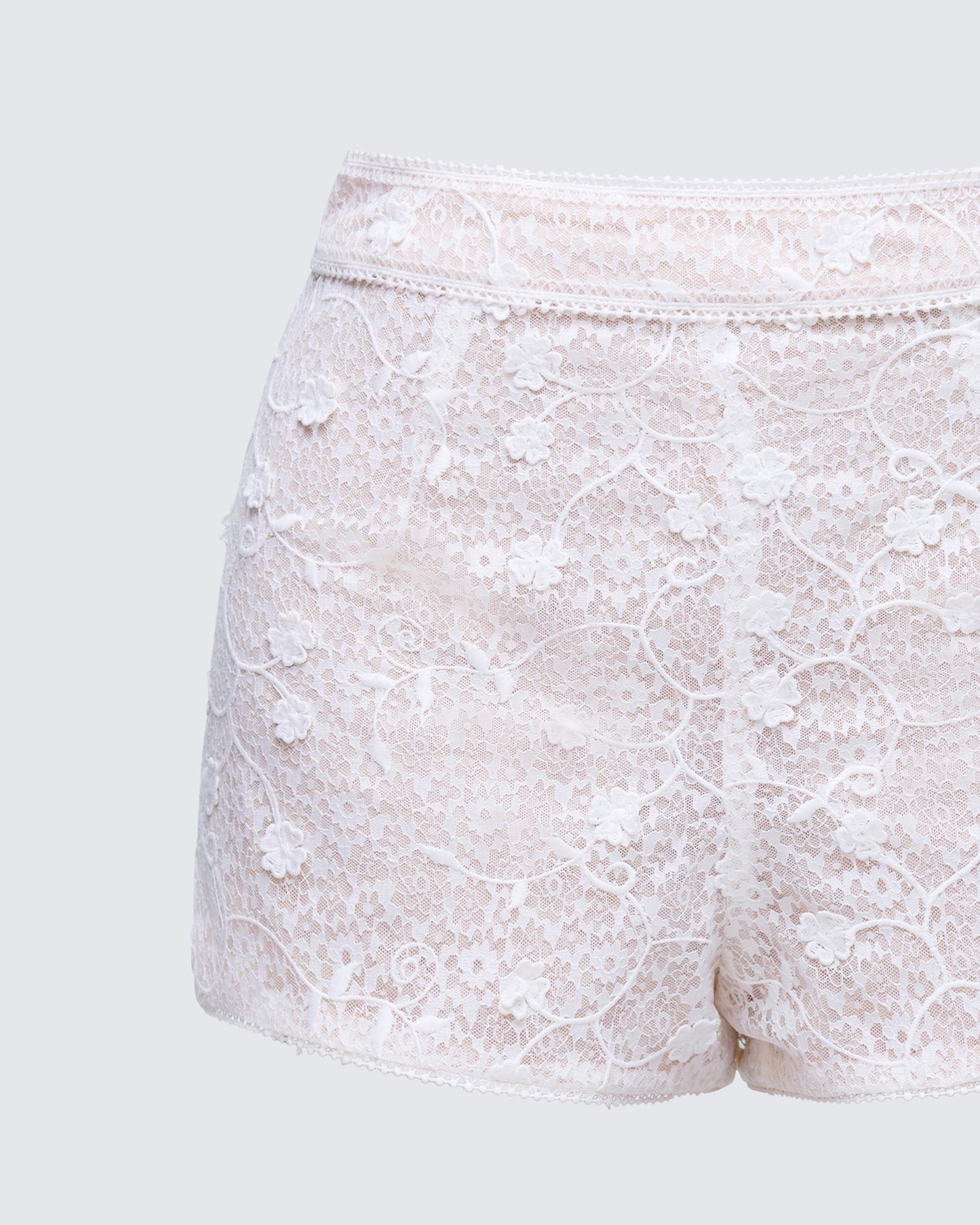 Keturah White Embroidered Lace Short