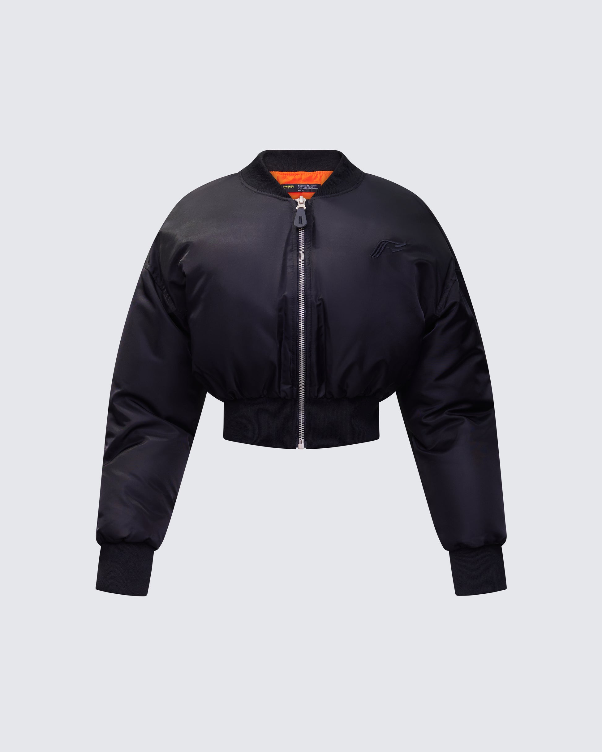 Khione Black Flight Satin Cropped Bomber Jacket product front
