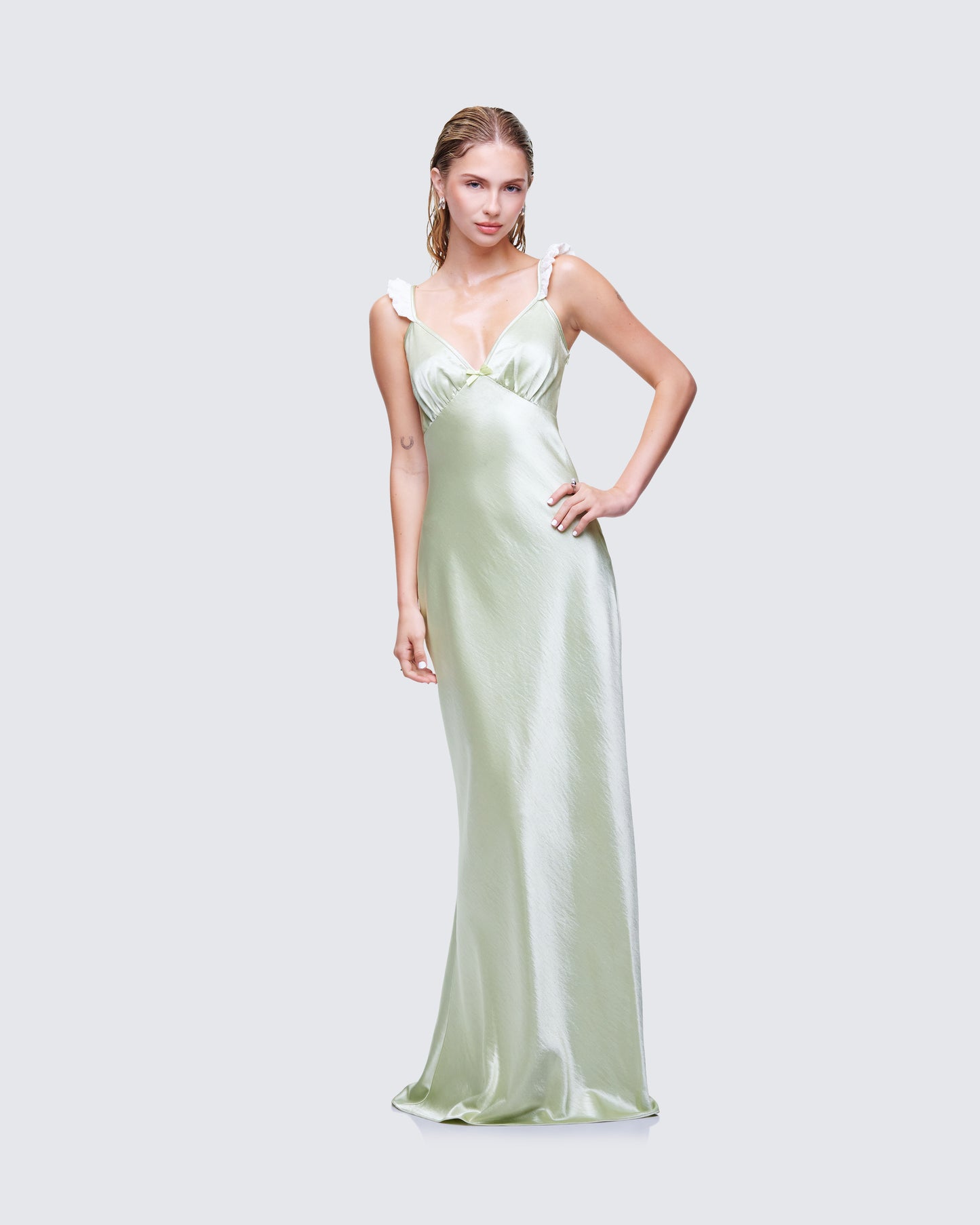 Halston Green Satin Maxi Dress