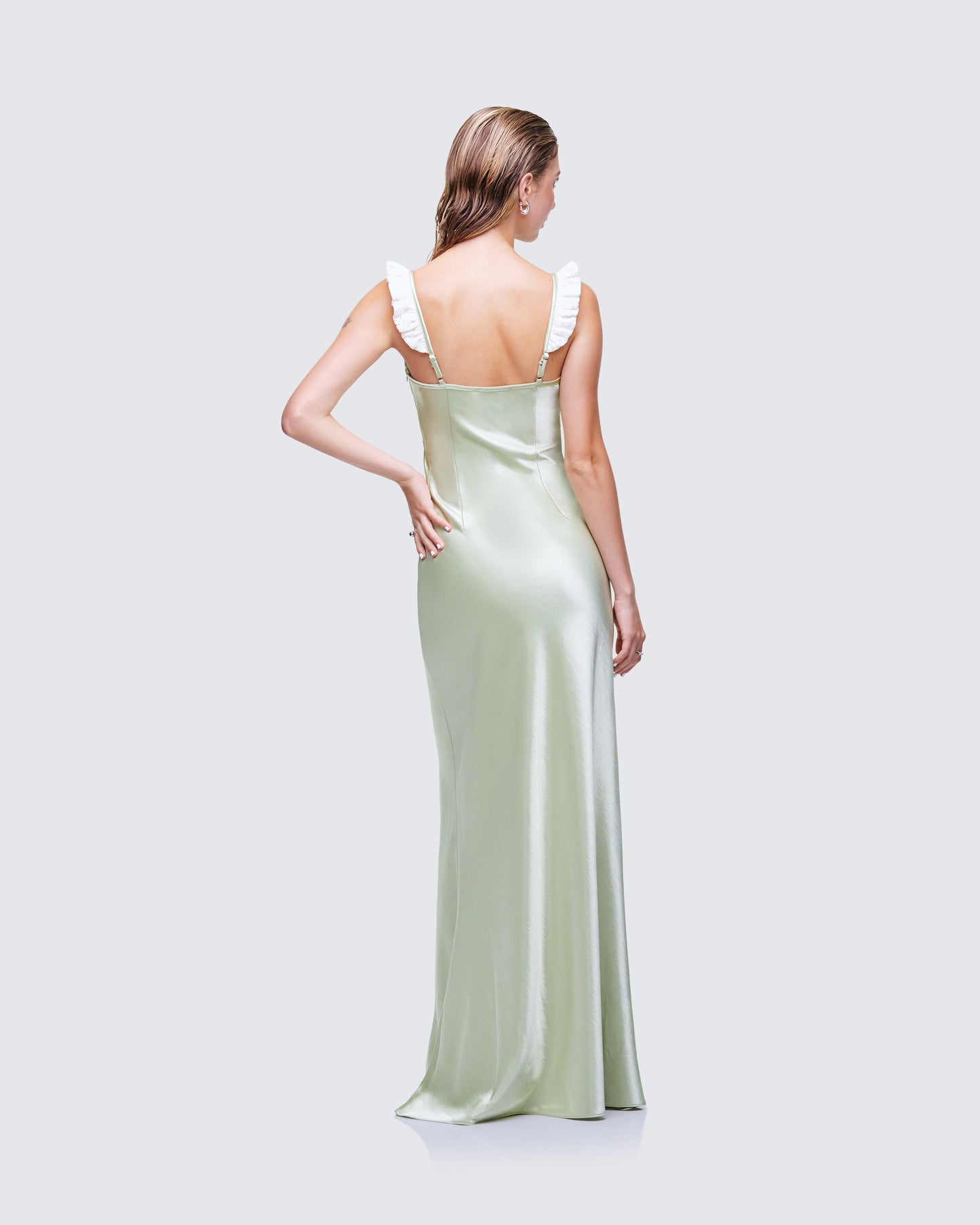Halston Green Satin Maxi Dress