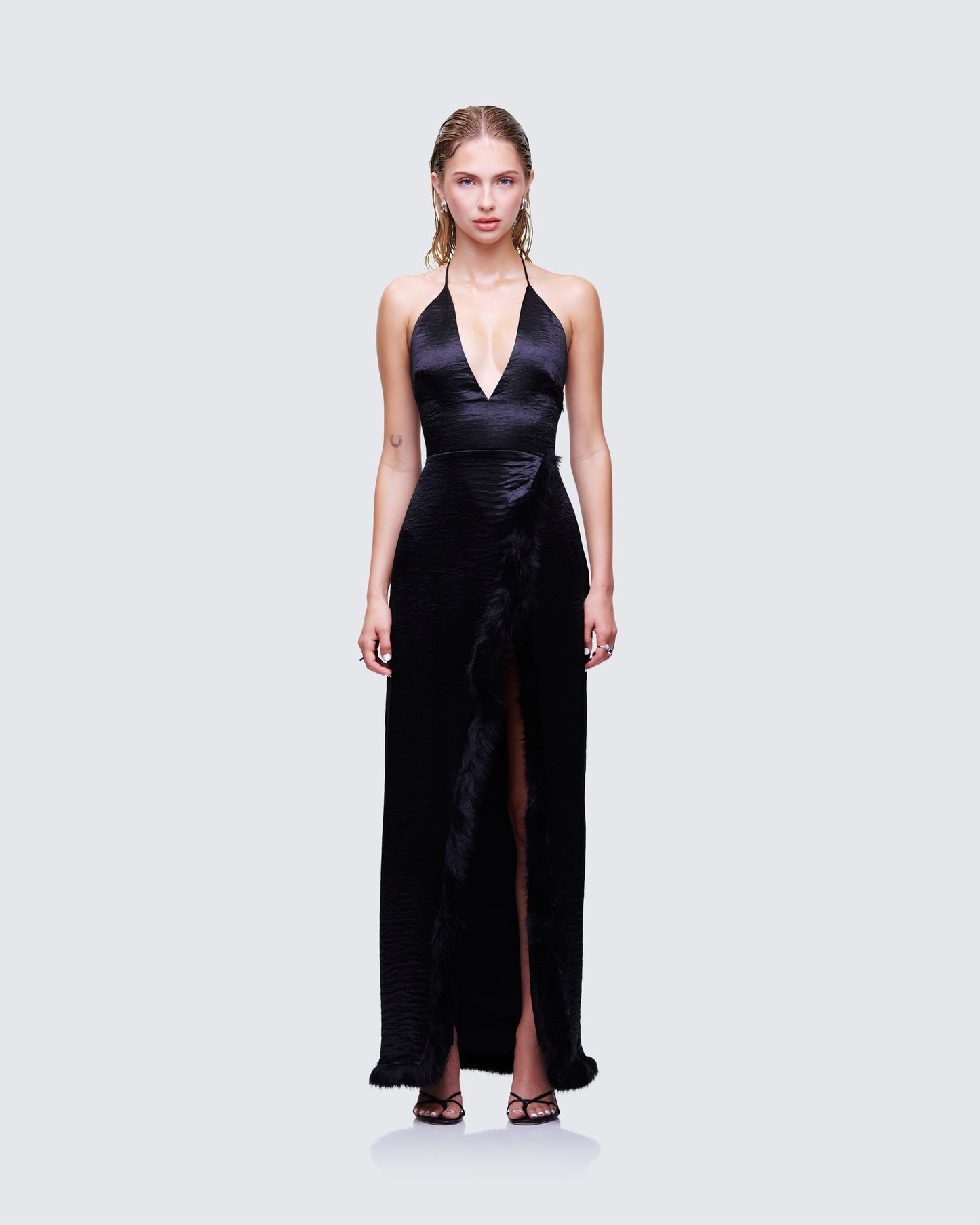 Ursula Black Wrap Maxi Dress model front
