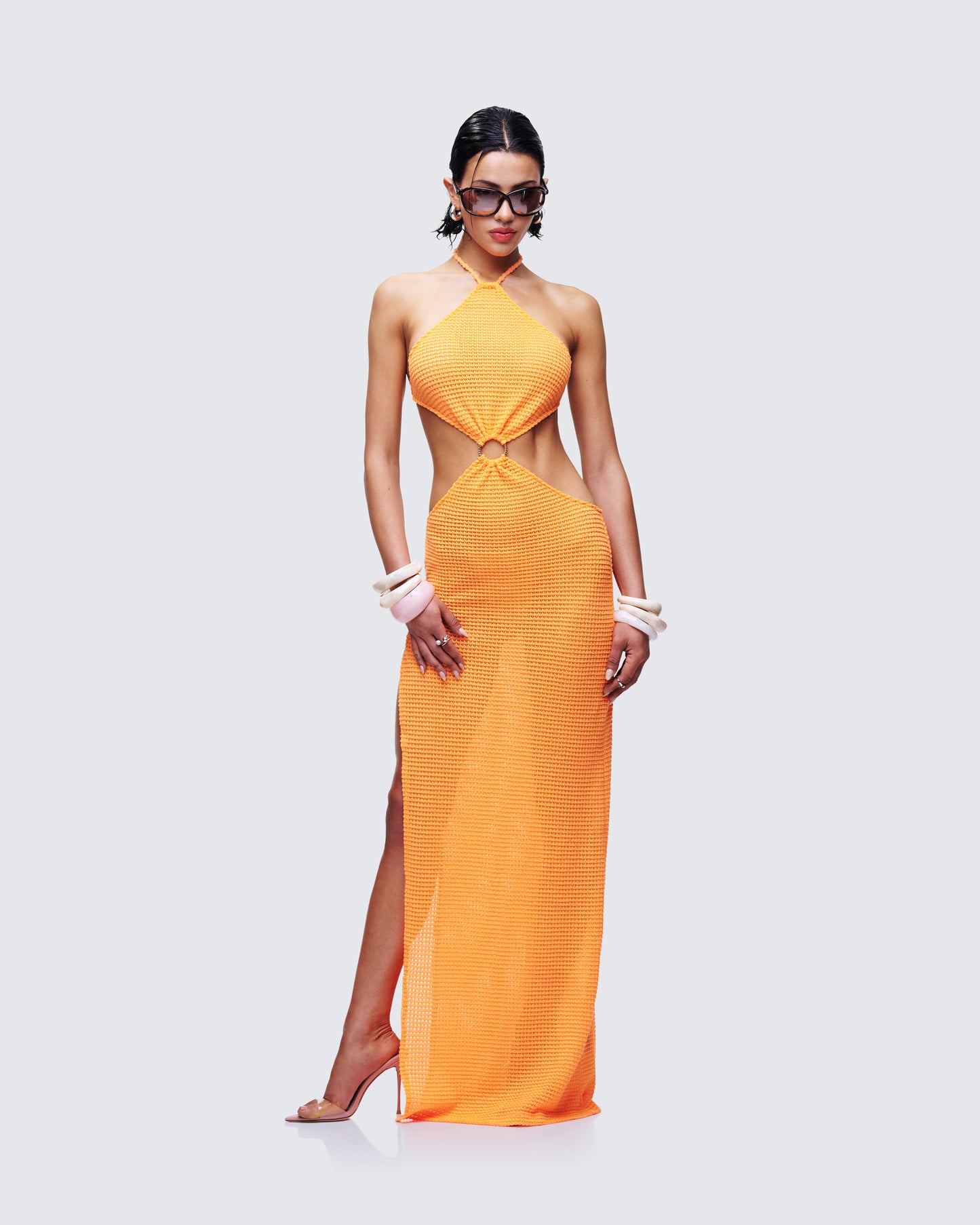 Tovi Orange Open Knit Maxi Dress