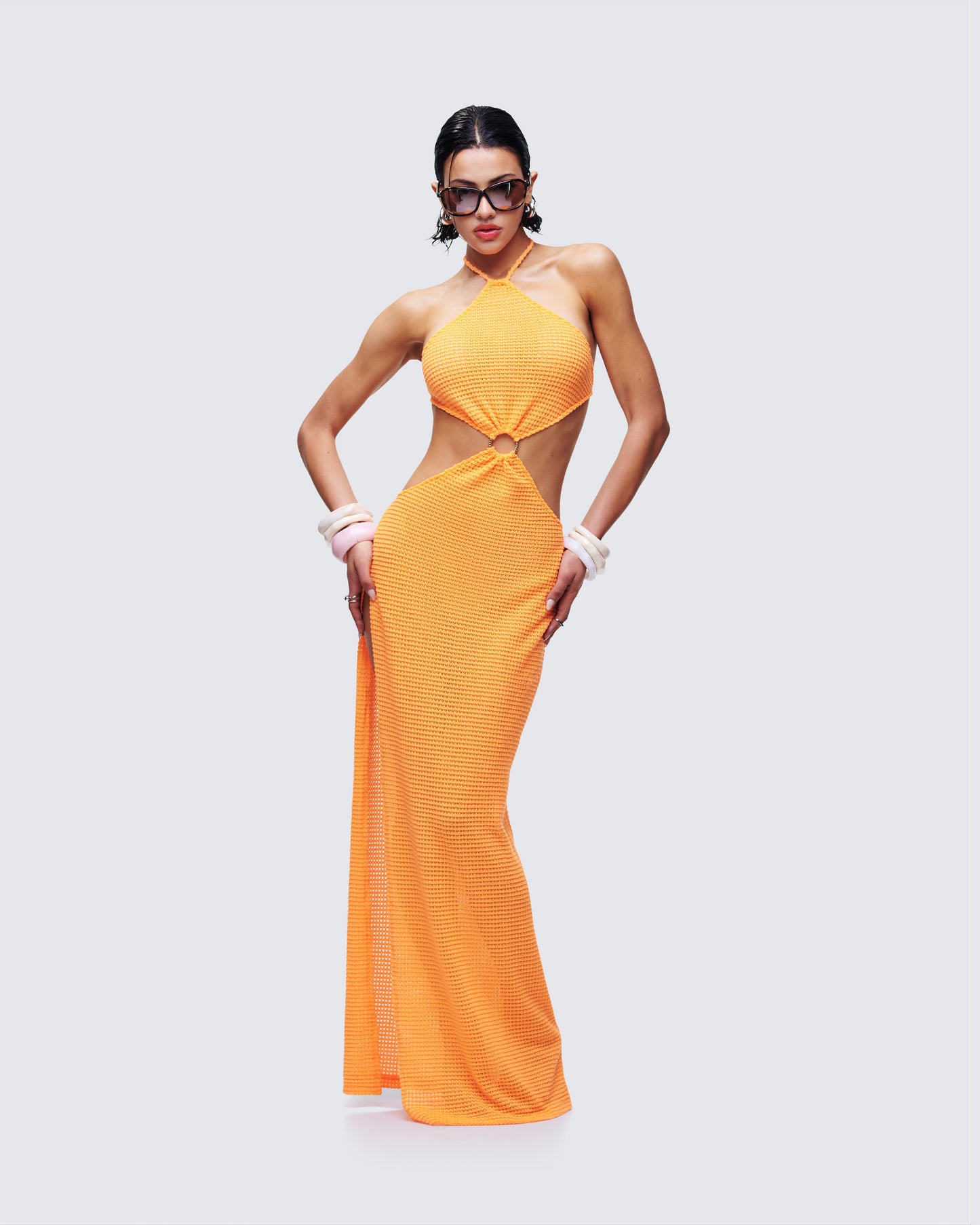 Tovi Orange Open Knit Maxi Dress