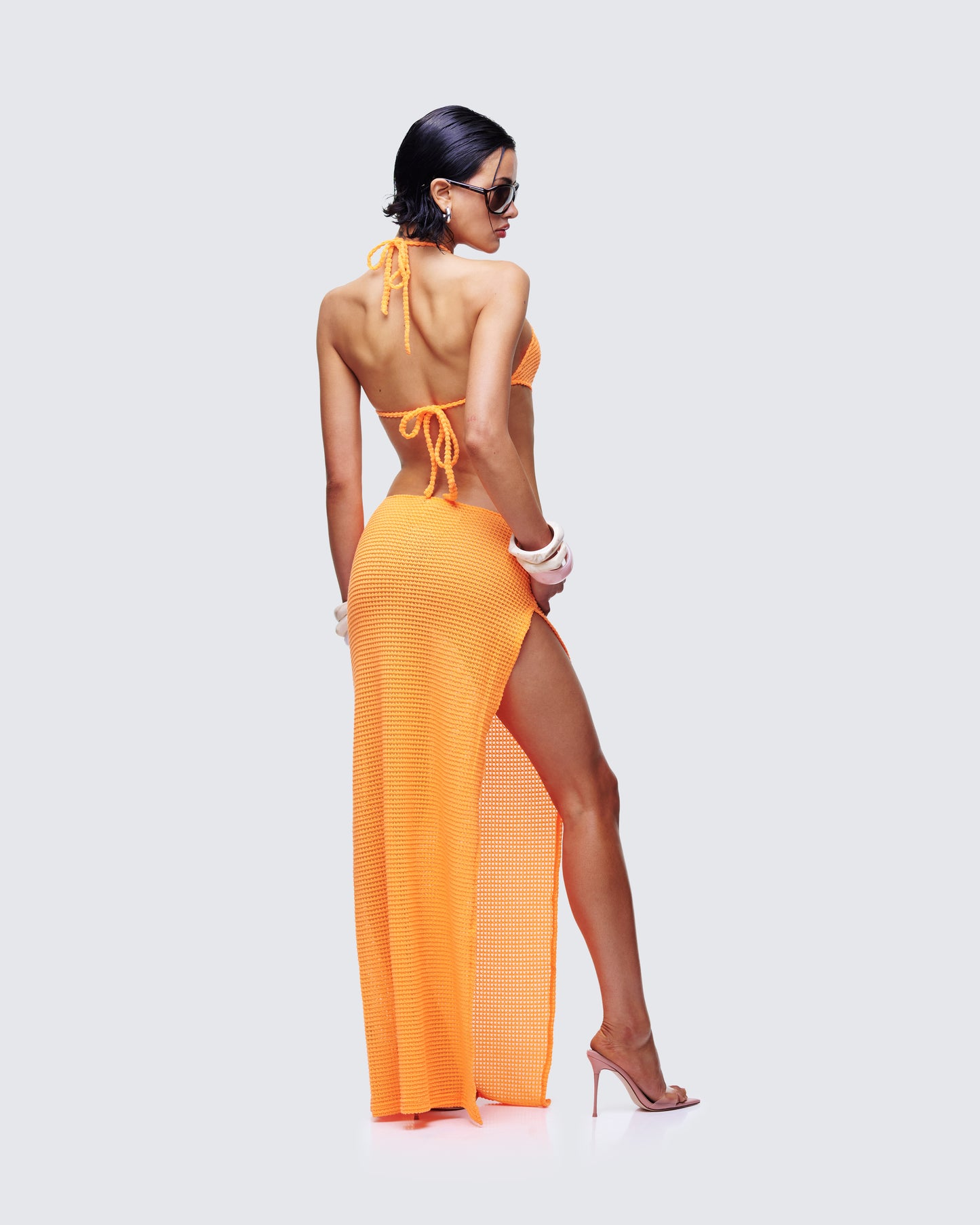 Tovi Orange Open Knit Maxi Dress