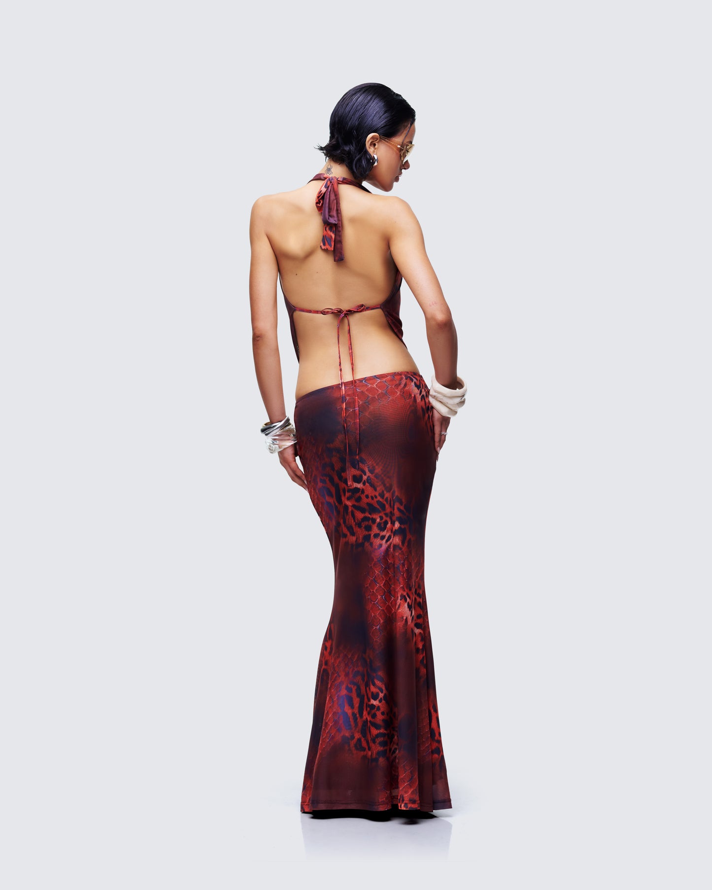 Neeve Brown Mesh Bead Trim Maxi Dress