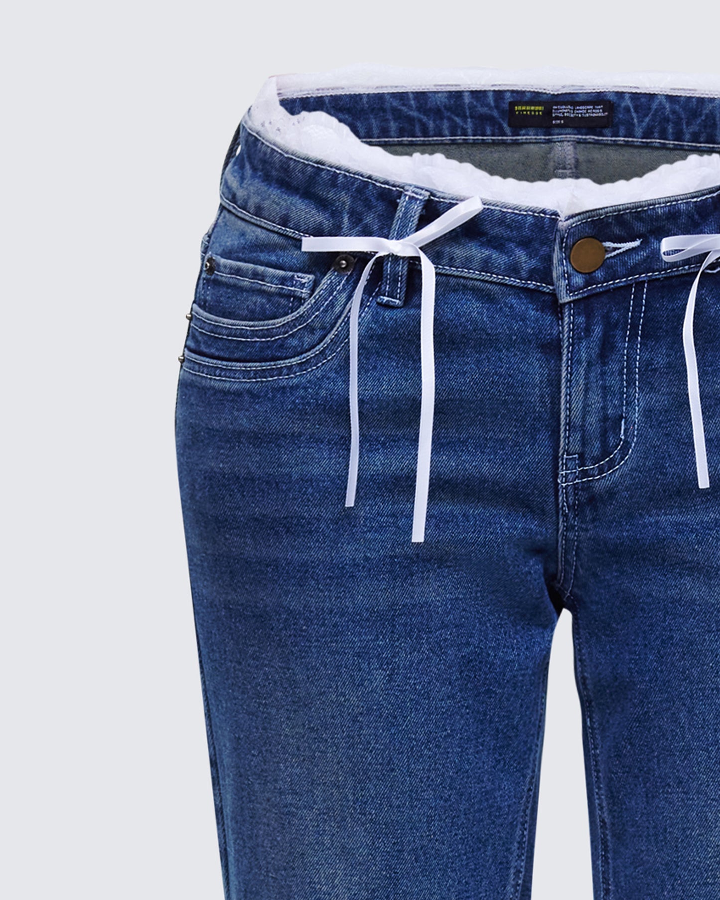 Maeva Blue Denim Lace Trim Jean