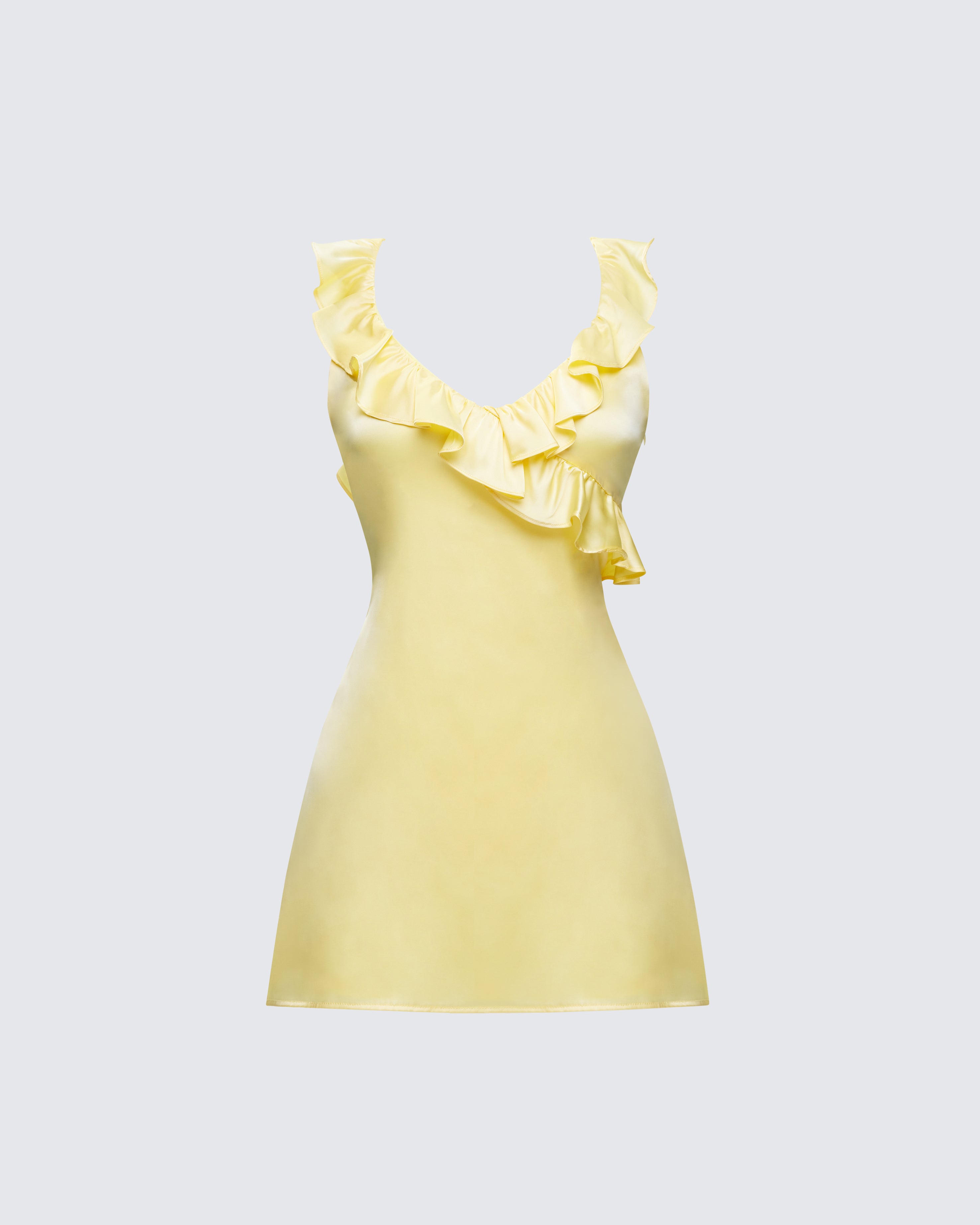 Yellow Mini Dress - Ruffled Asymmetric Summer Slip XL Yellow Mini Dress - Ruffled Asymmetric Summer Slip XL