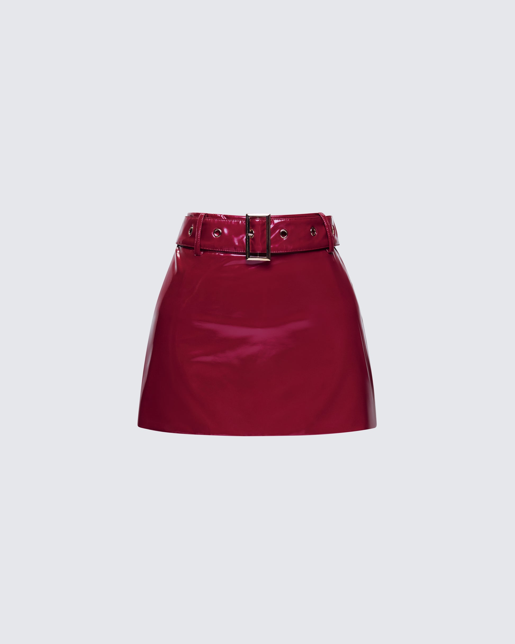 Severine Red Vegan Leather Belted Mini Skirt product front