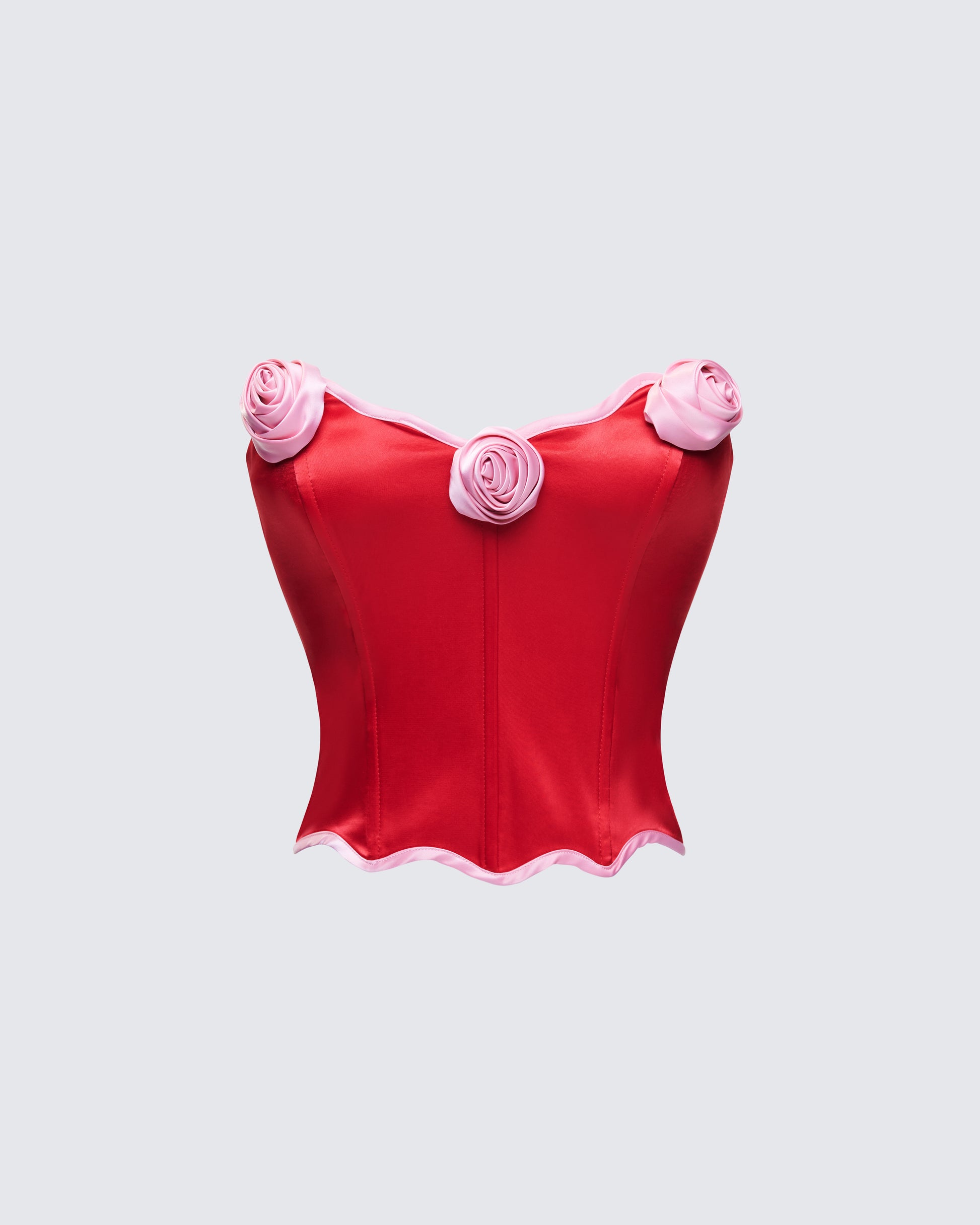 Villie Red Rose Detail Scalloped Edge Corset Top product front