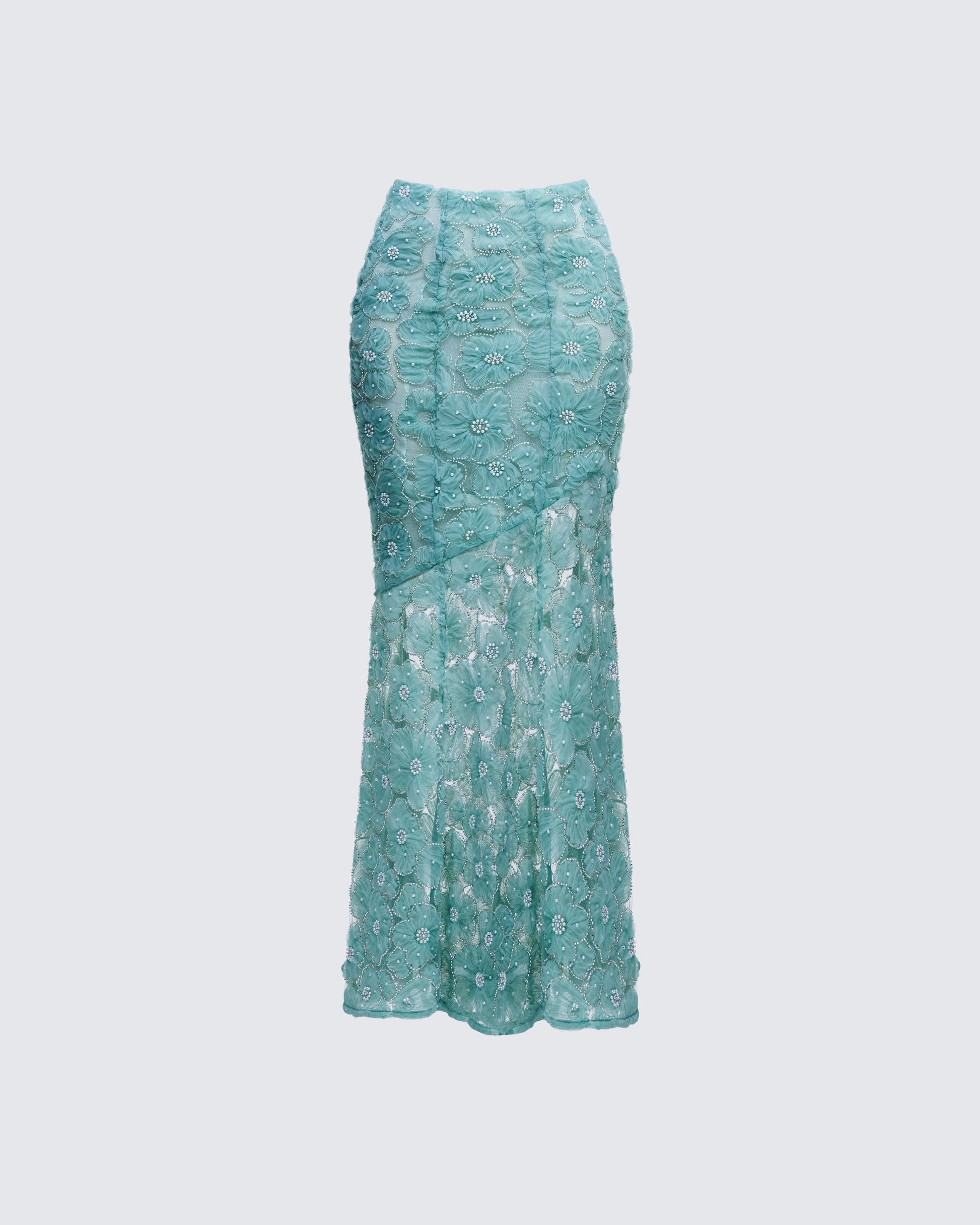 Delancy Blue Embroidered Midi Skirt product front