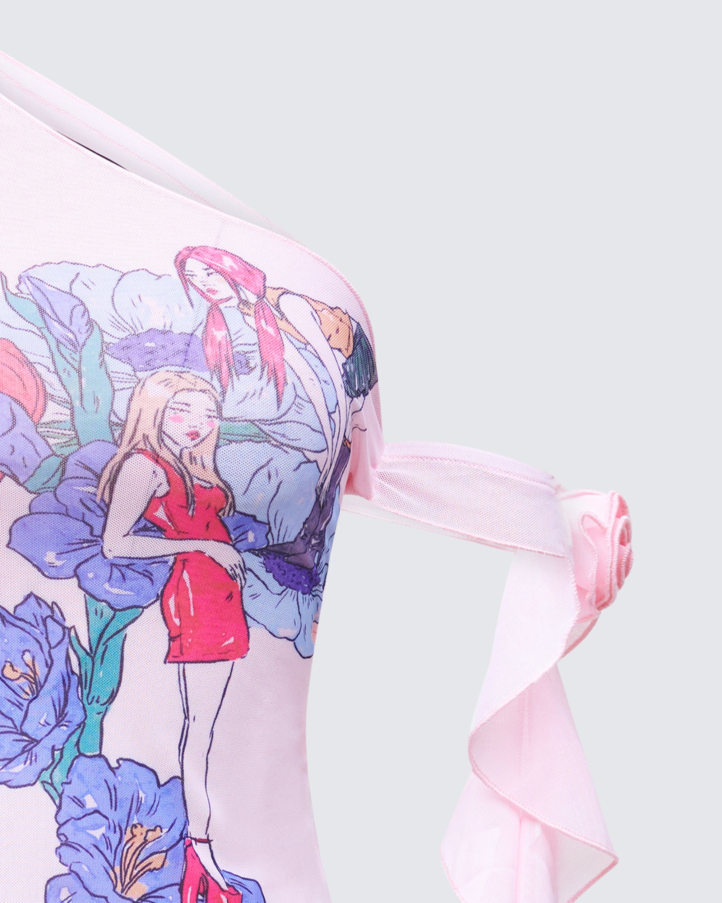 Sylphine Pink Printed Mesh Asymmetric Top