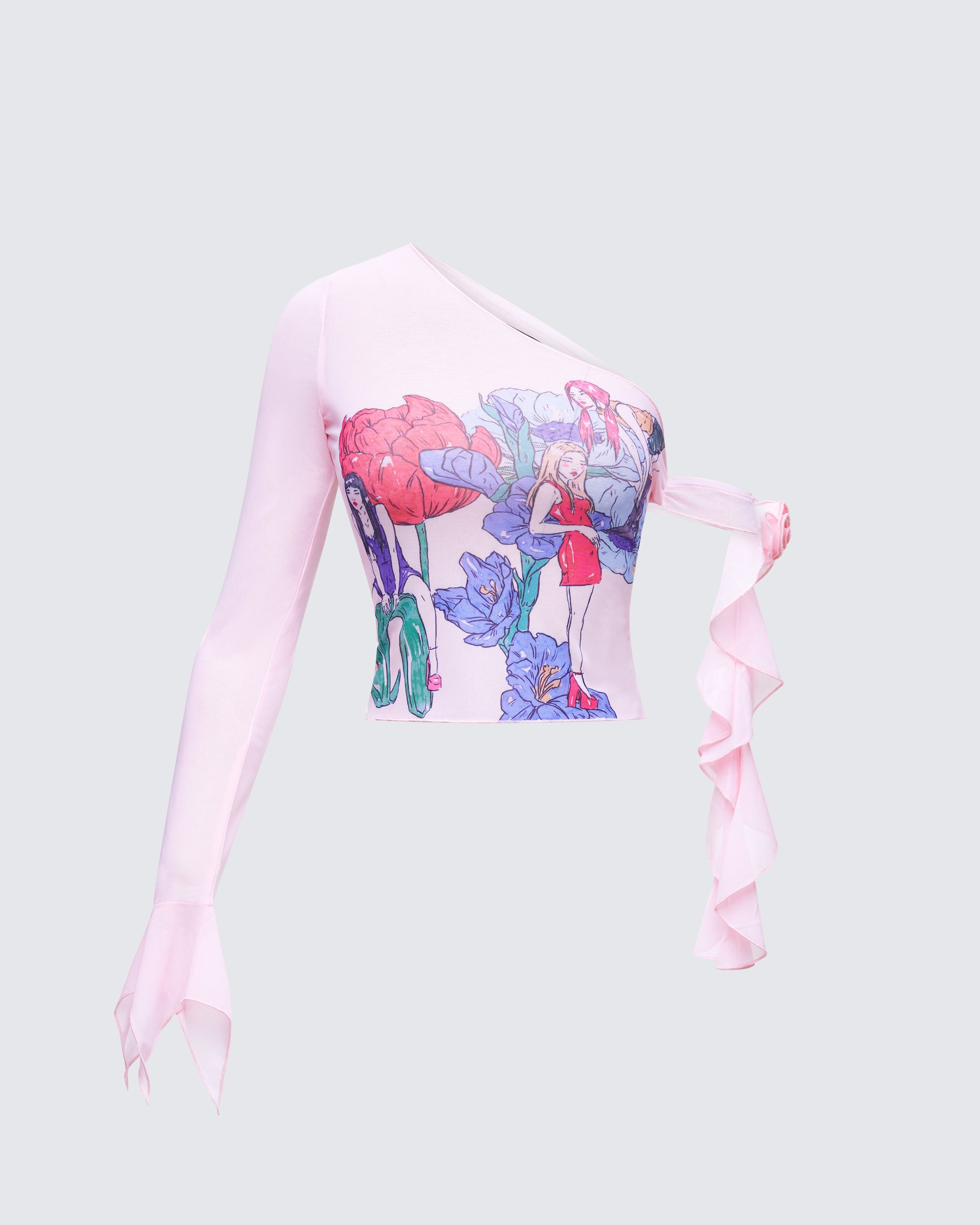 Sylphine Pink Printed Mesh Asymmetric Top product front