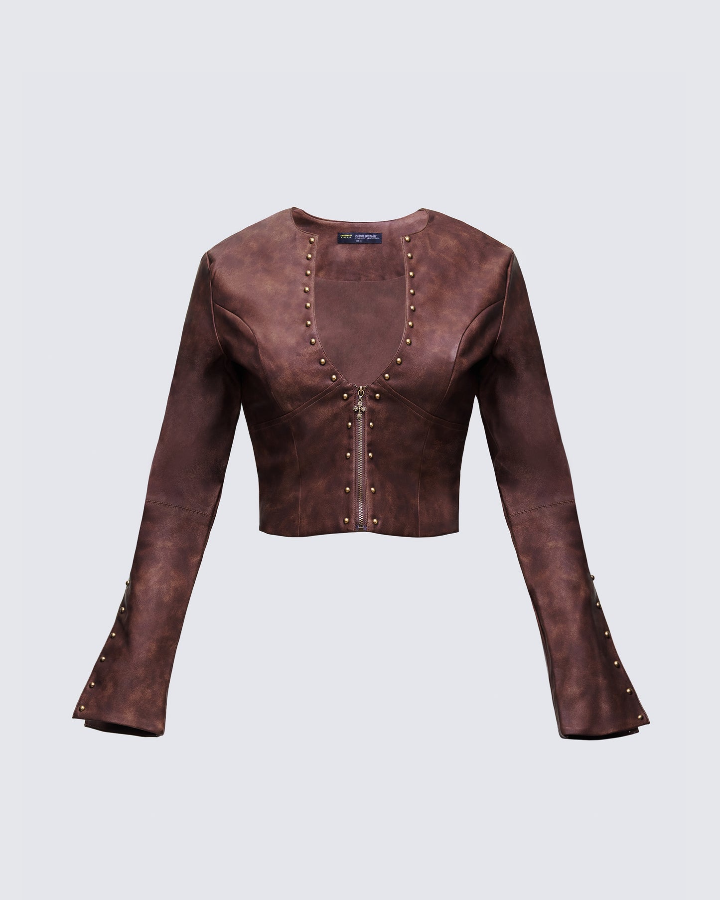 Viatrix Brown Vegan Leather Studded Jacket product front