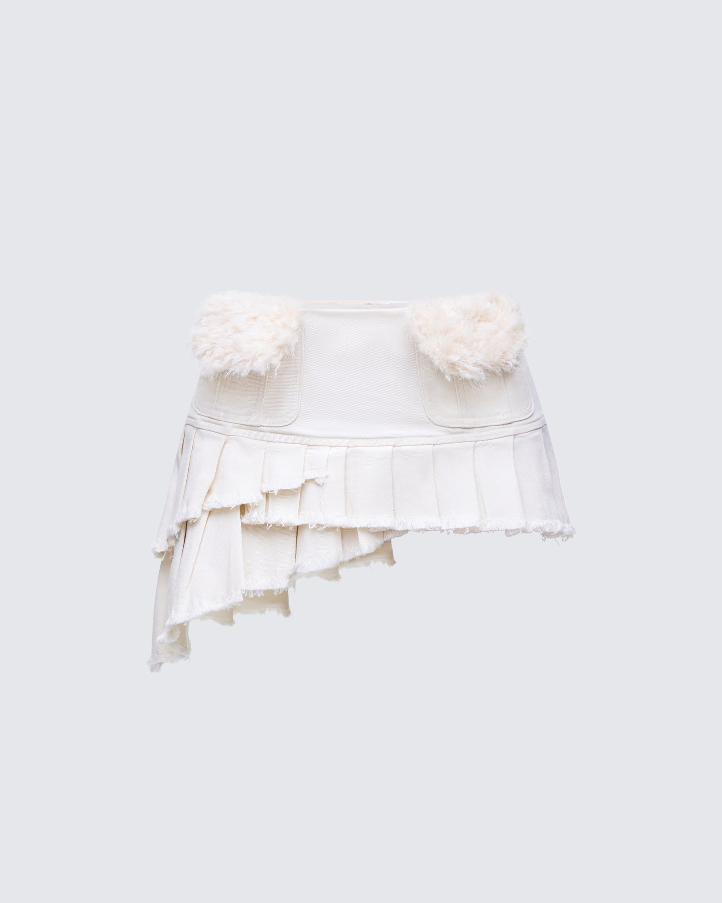 Zefira Ivory Fur Trim Distressed Mini Skirt product front