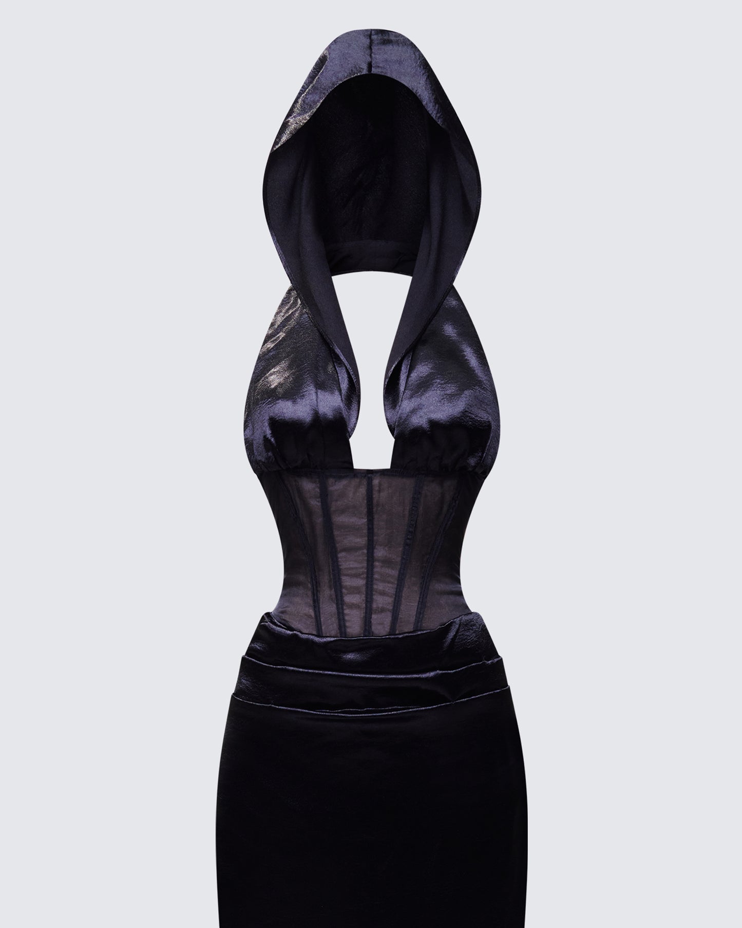Lirael Black Sheer Corset Maxi Dress