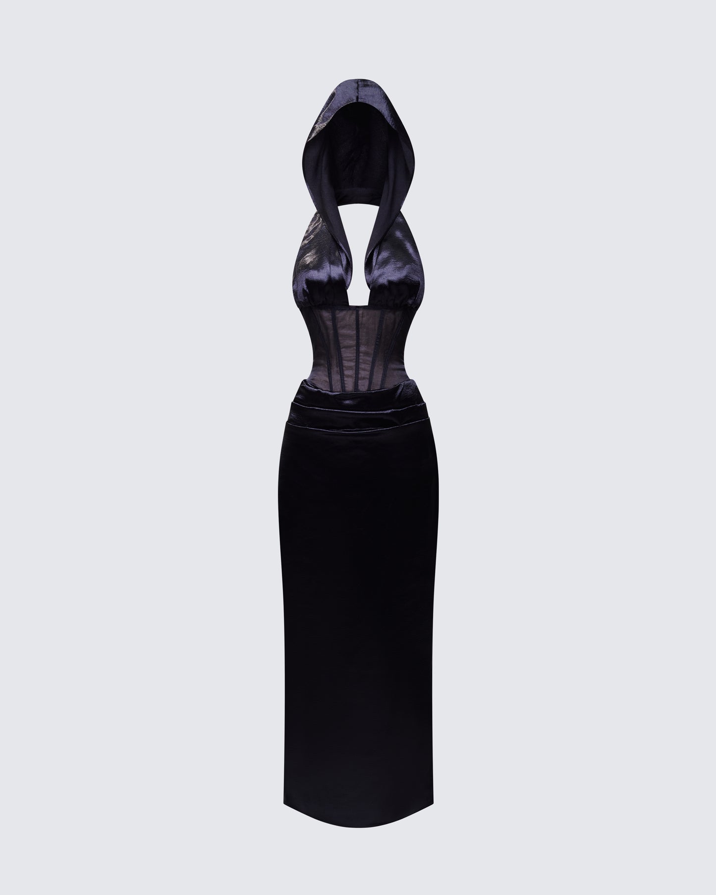 Lirael Black Sheer Corset Maxi Dress product front