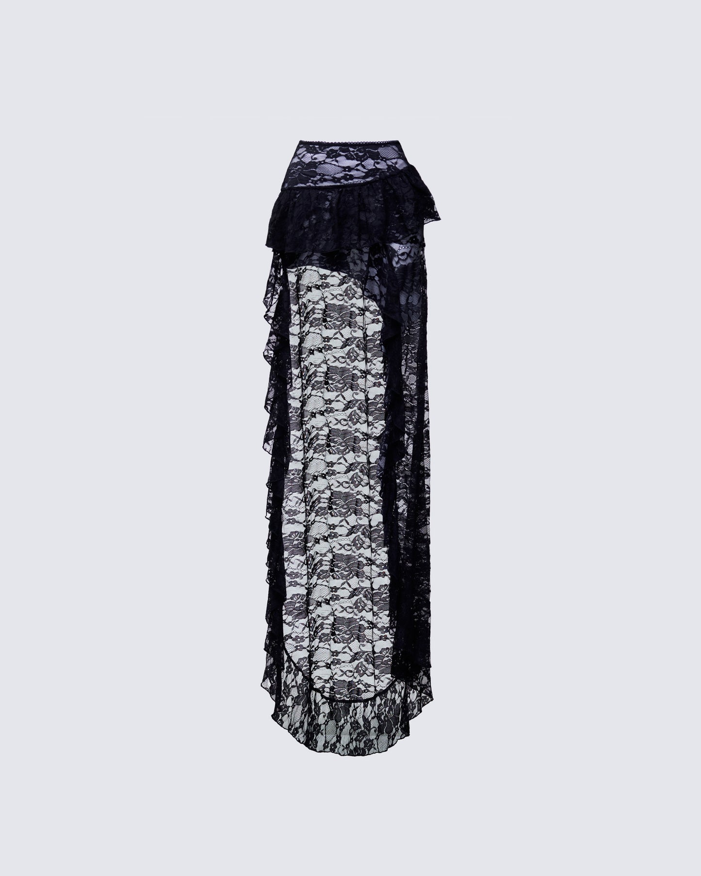 Rina Black Lace Asymmetrical Hem Ruffle Skirt