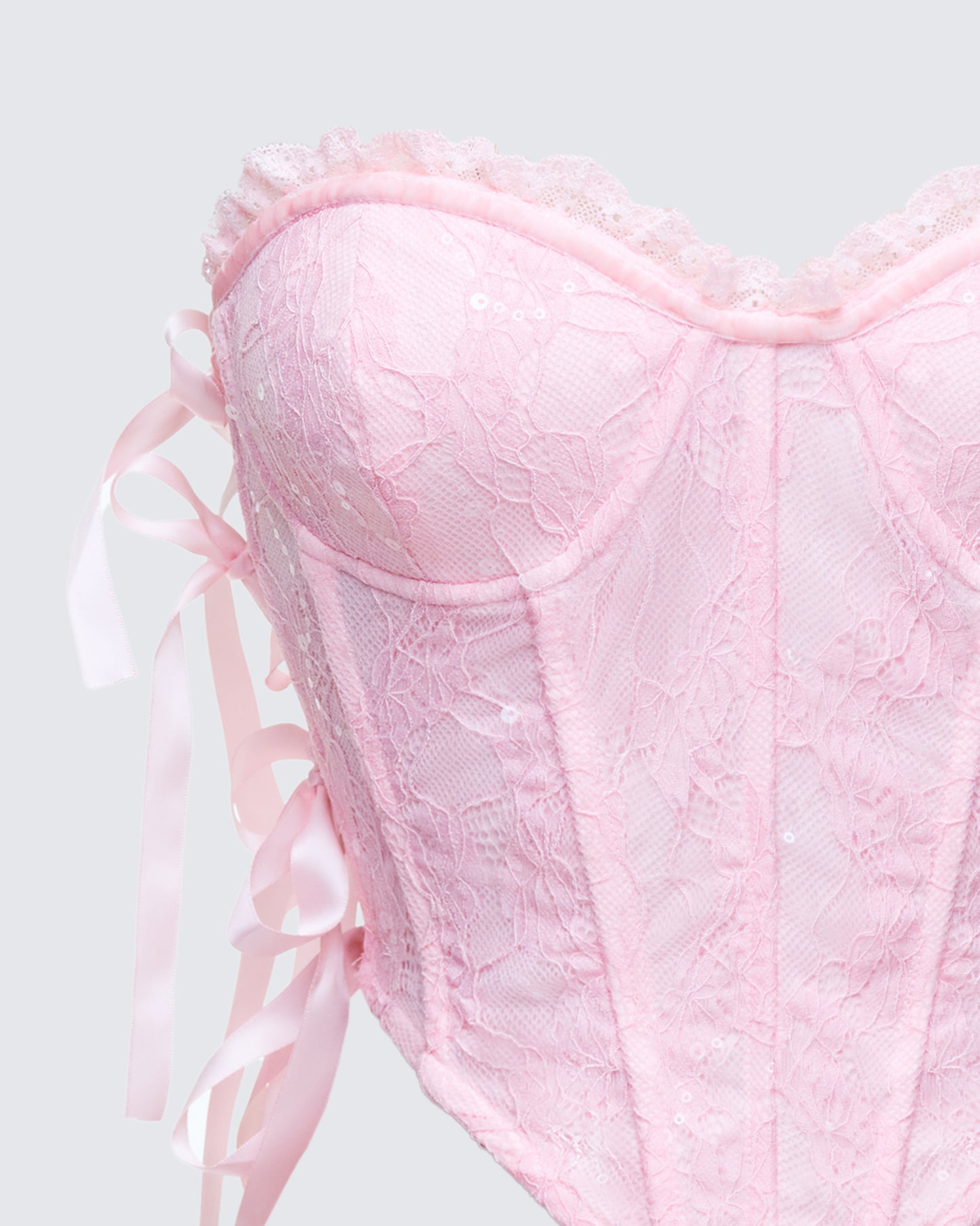 Cinday Pink Sequin Side Tie Corset