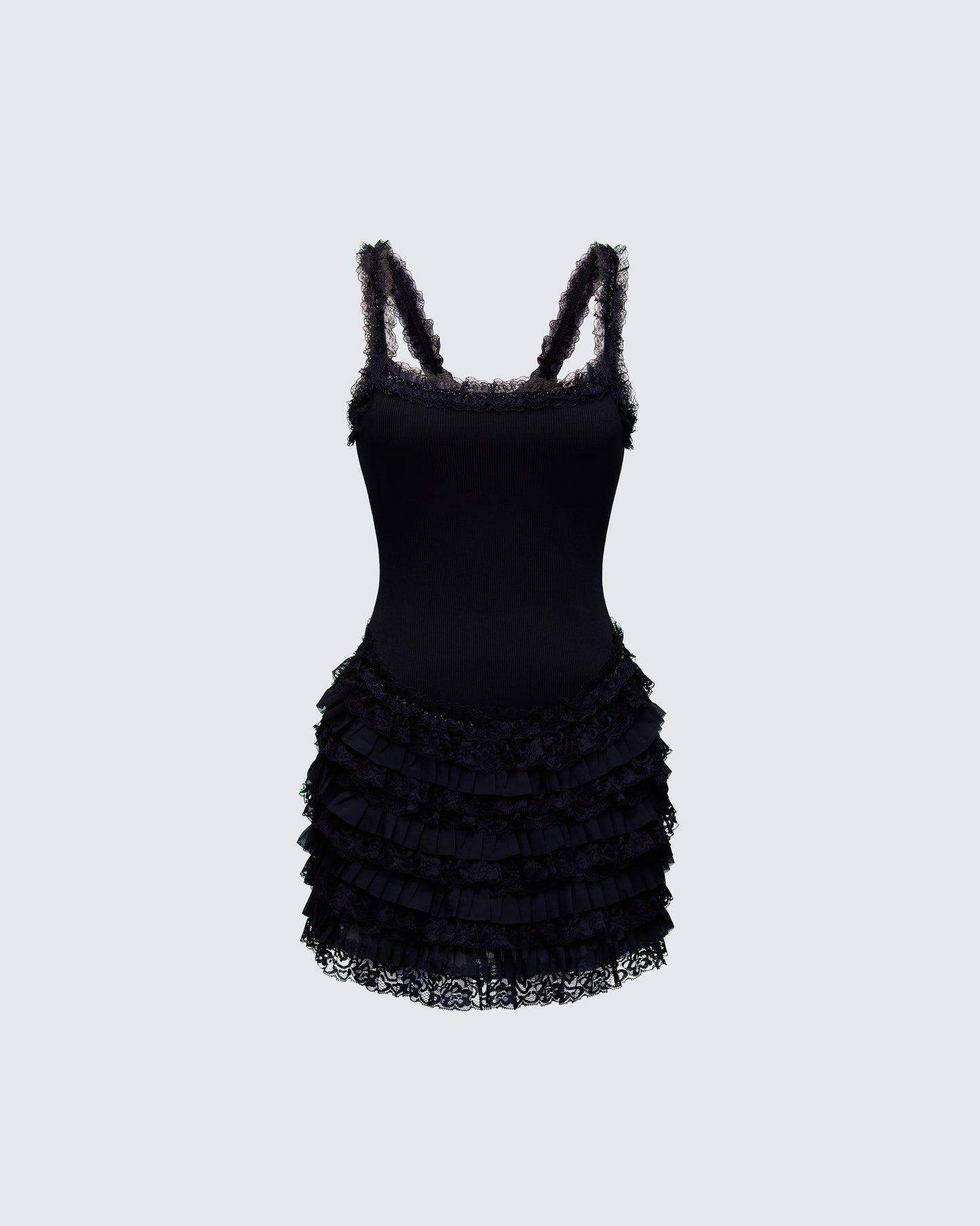 Amira Black Ribbed Ruffle Mini Dress