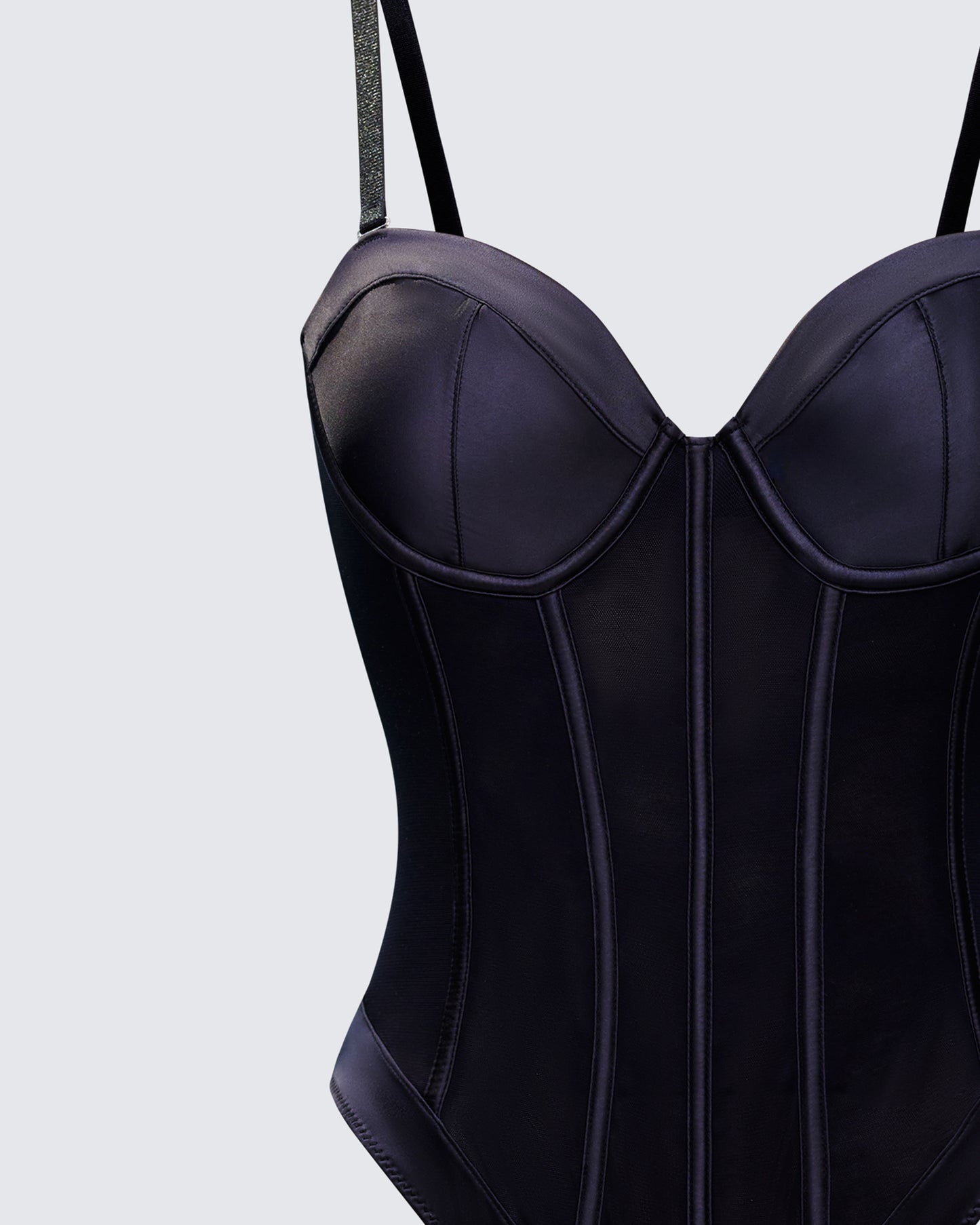 Cinderella Black Boned Mesh Bustier Bodysuit