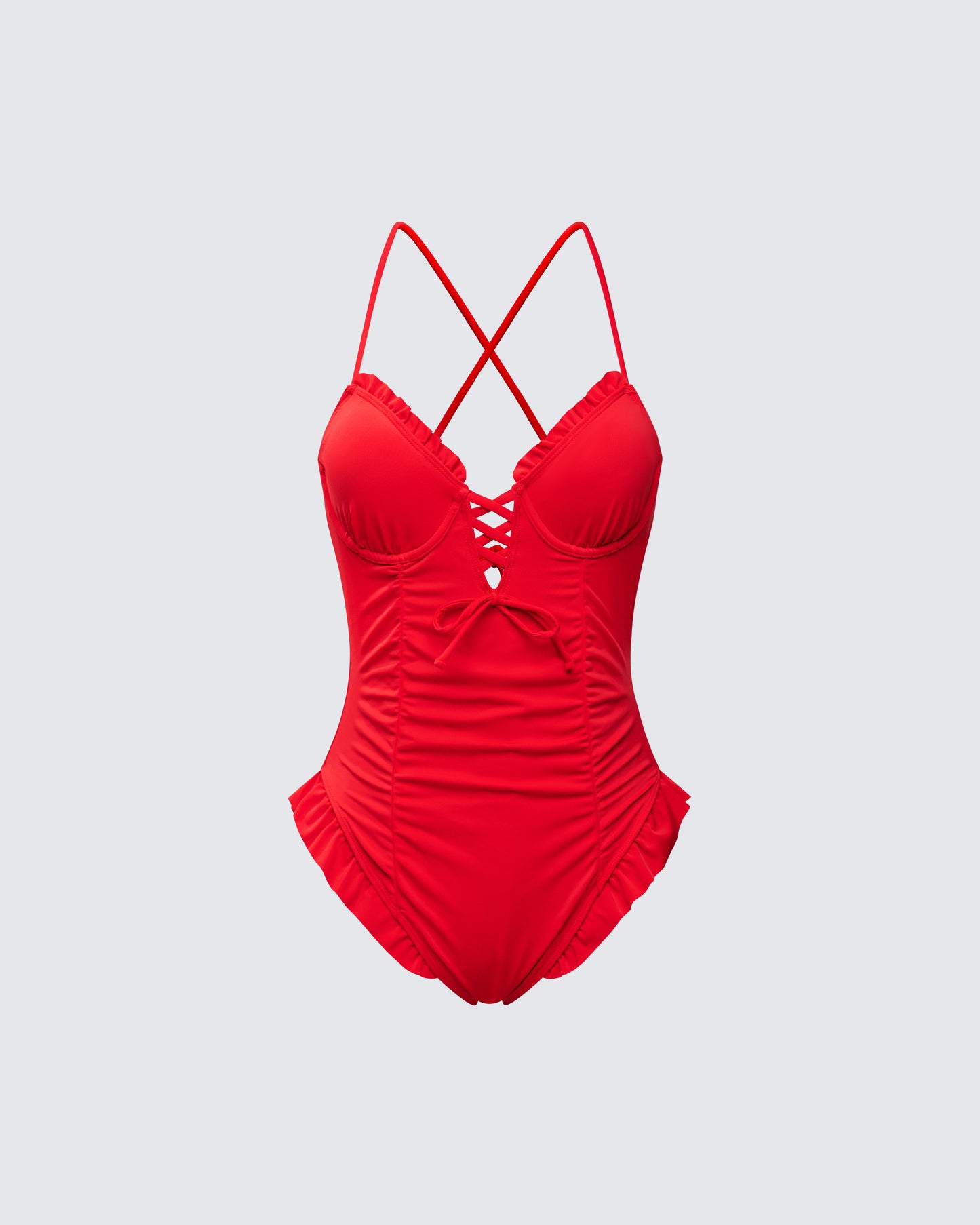 Dimah Red Ruched Frill Swimsuit