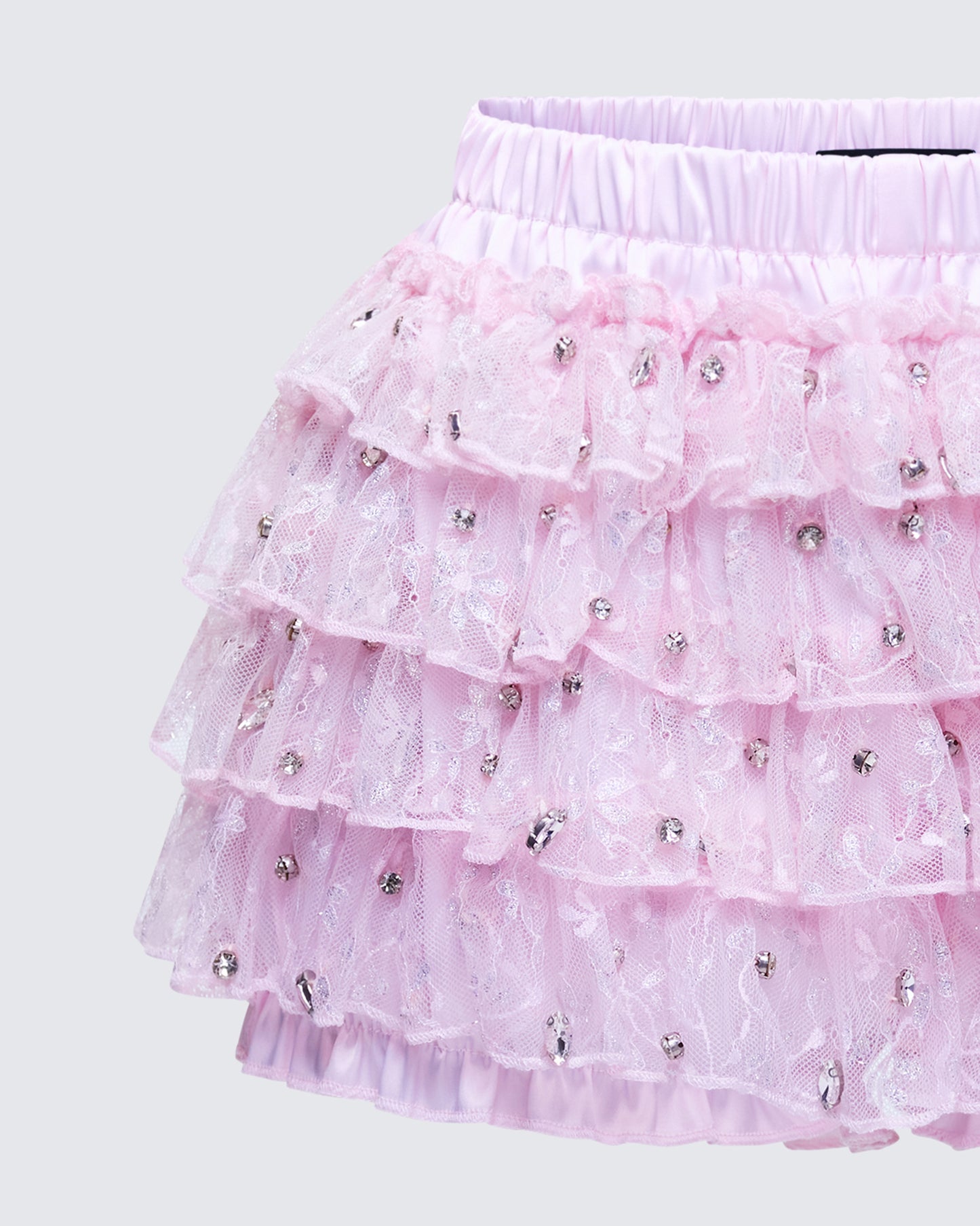 Love Hand Beaded Rhinestone Pink Ruffle Short