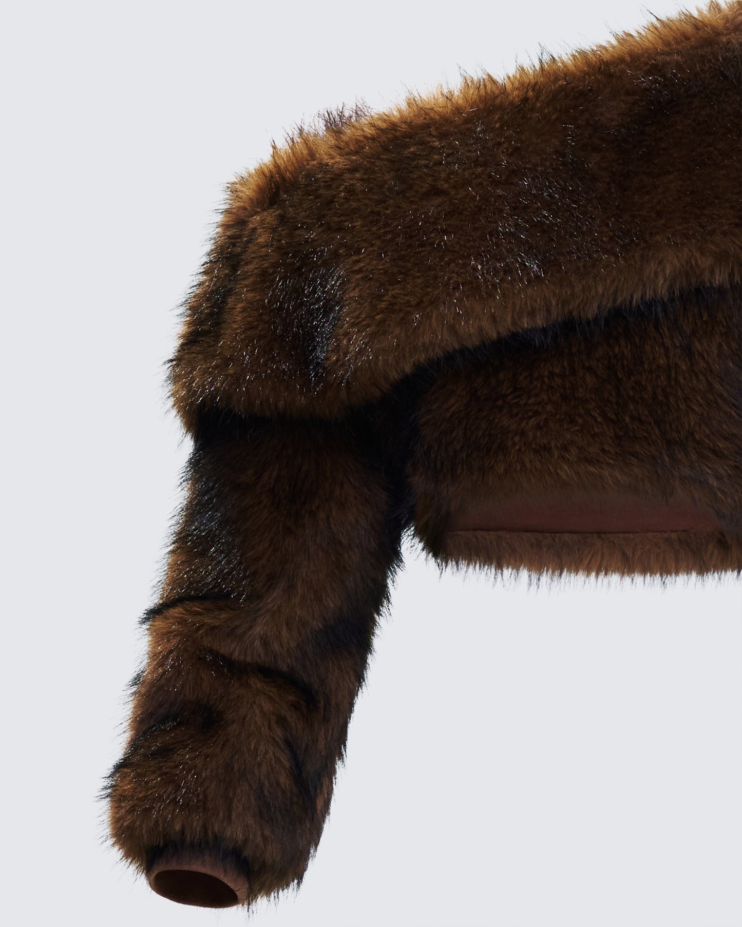 Nadi Brown Faux Fur Off Shoulder Top
