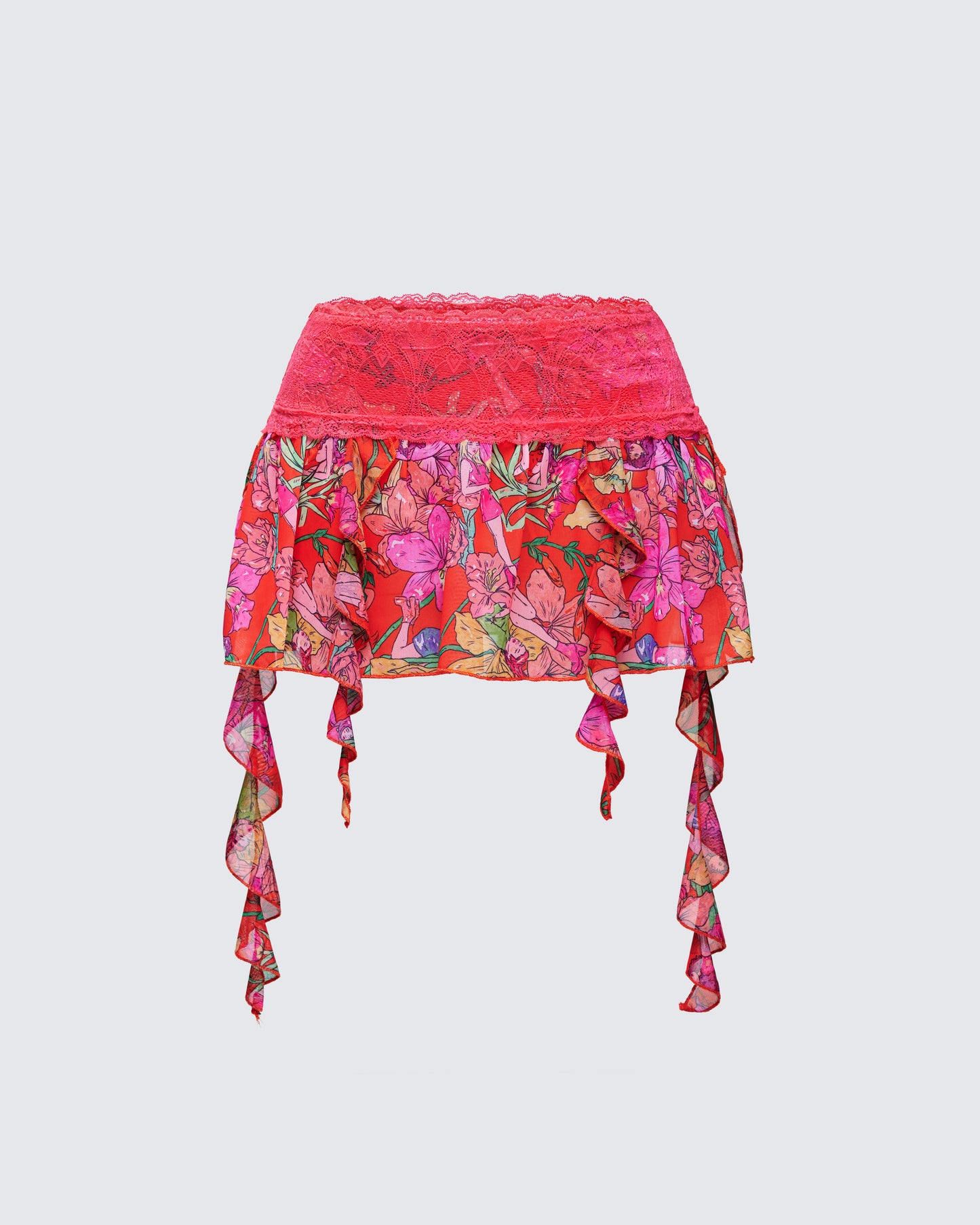 Aurelia Orange Printed Mesh Ruffle Mini Skirt