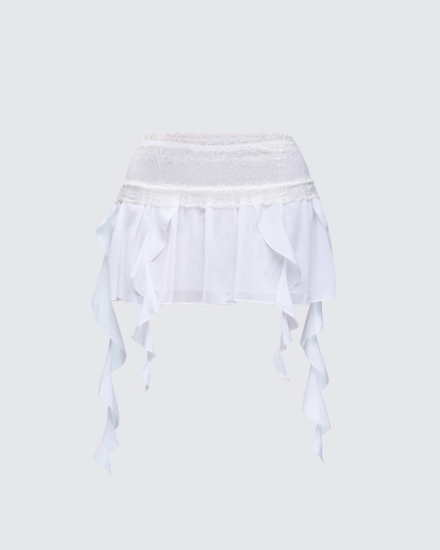 Aurelia White Mesh Ruffle Mini Skirt