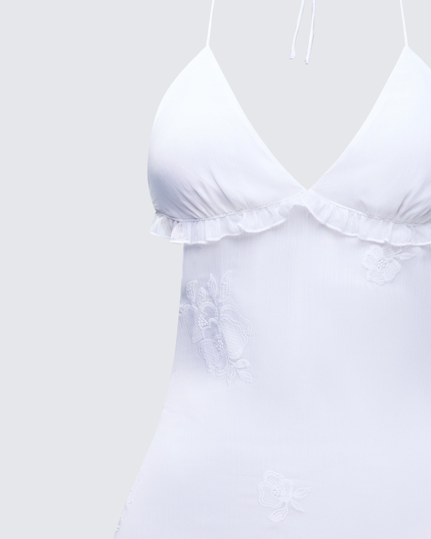 Navi Ivory Embroidered Open Back Mini Dress