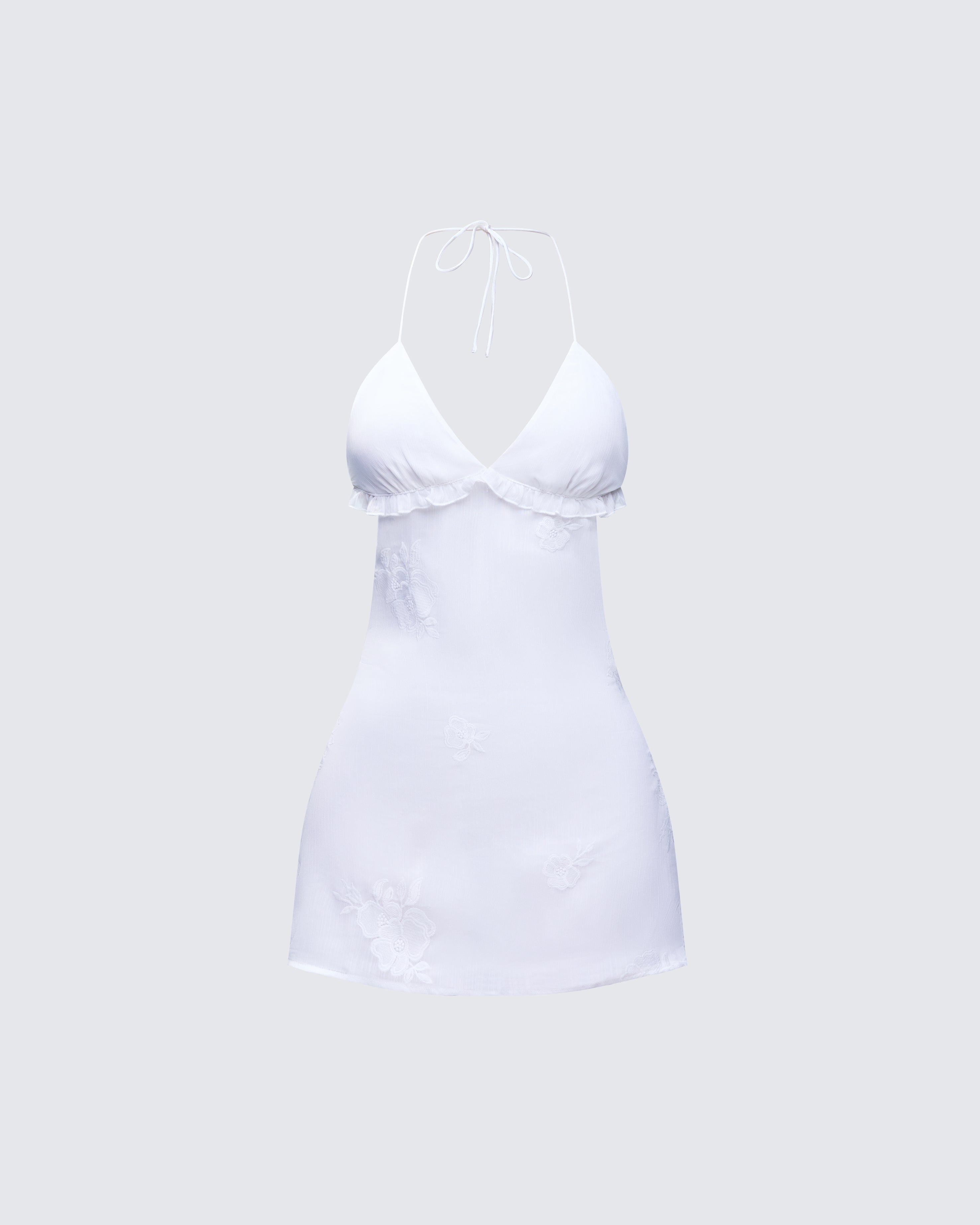 Navi Ivory Embroidered Open Back Mini Dress