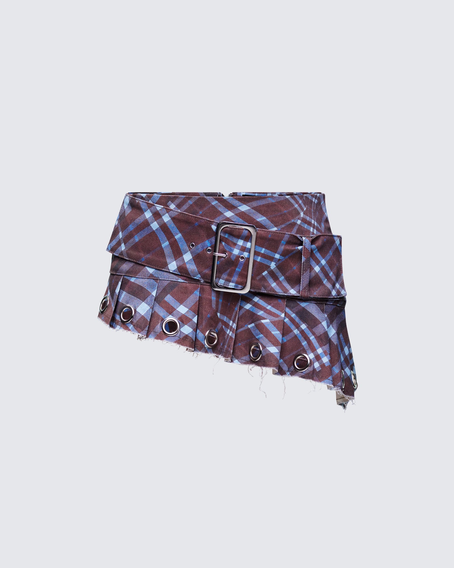 Luxa Brown Printed Denim Eyelet Mini Skirt