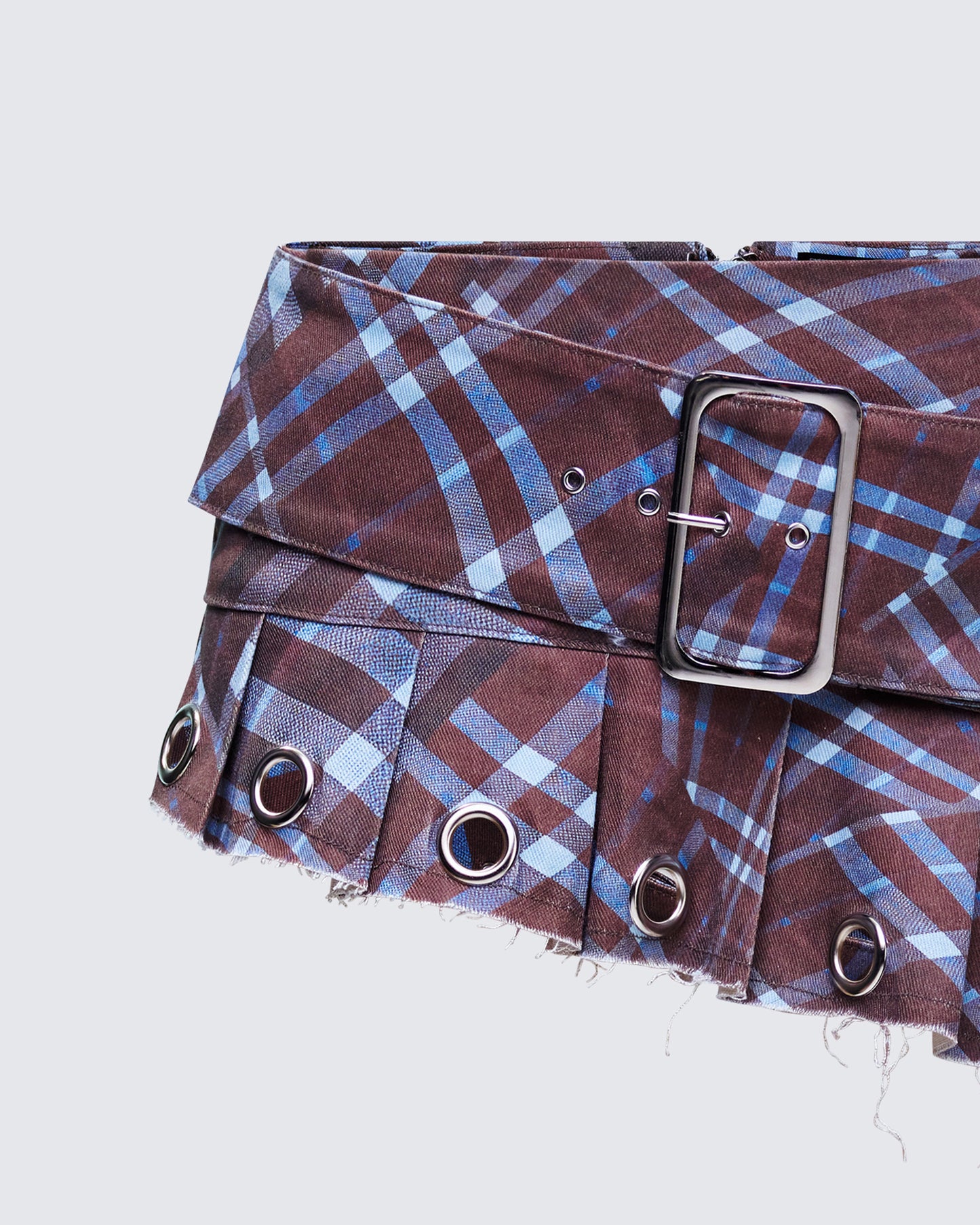 Luxa Brown Printed Denim Eyelet Mini Skirt