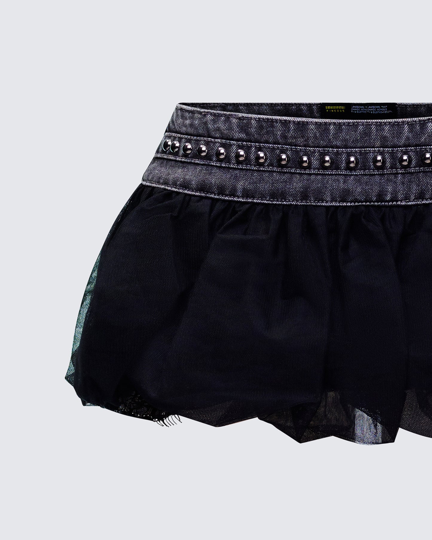 Titan Black Denim Puffball Mini Skirt