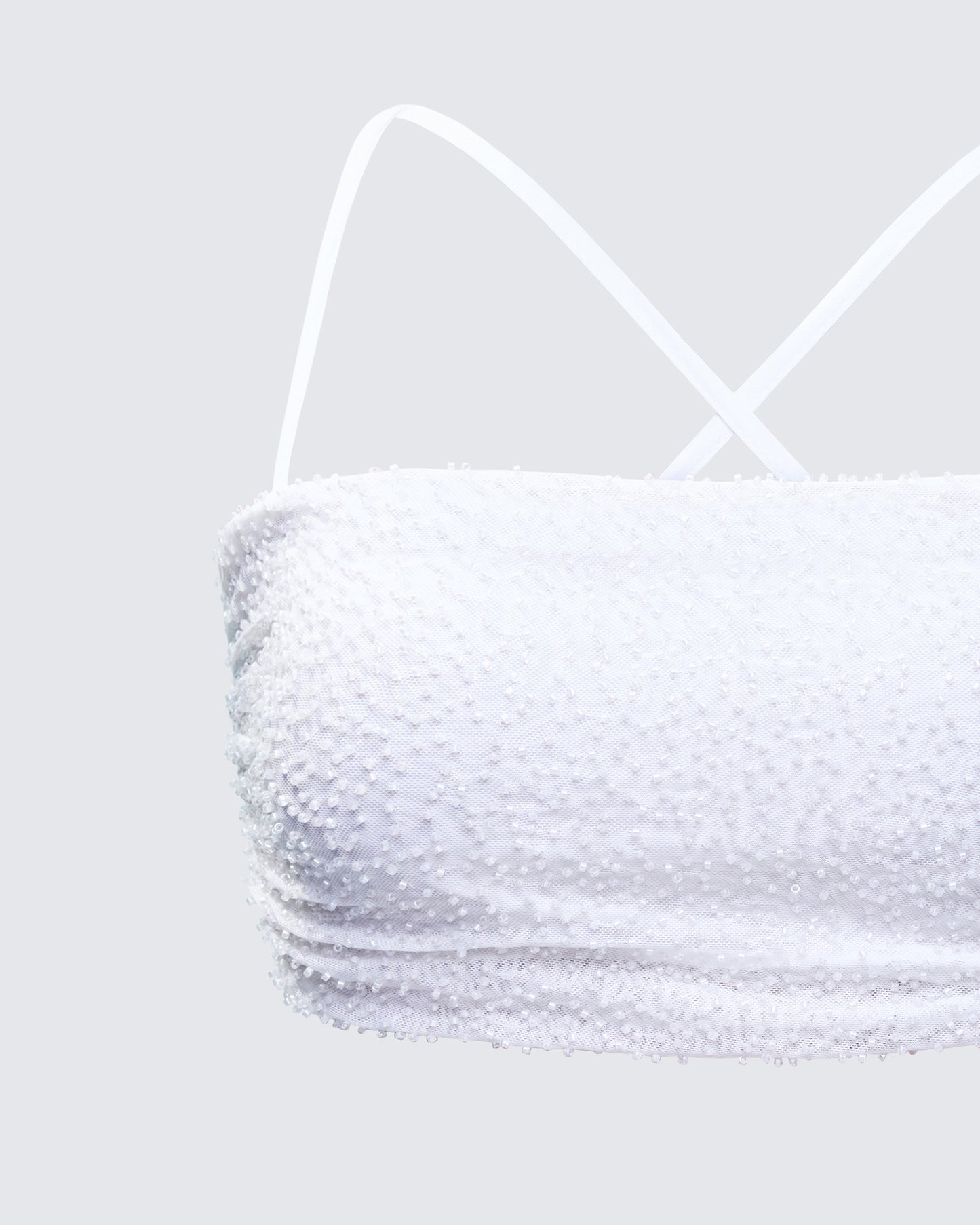 Carly White Beaded Bandeau Top