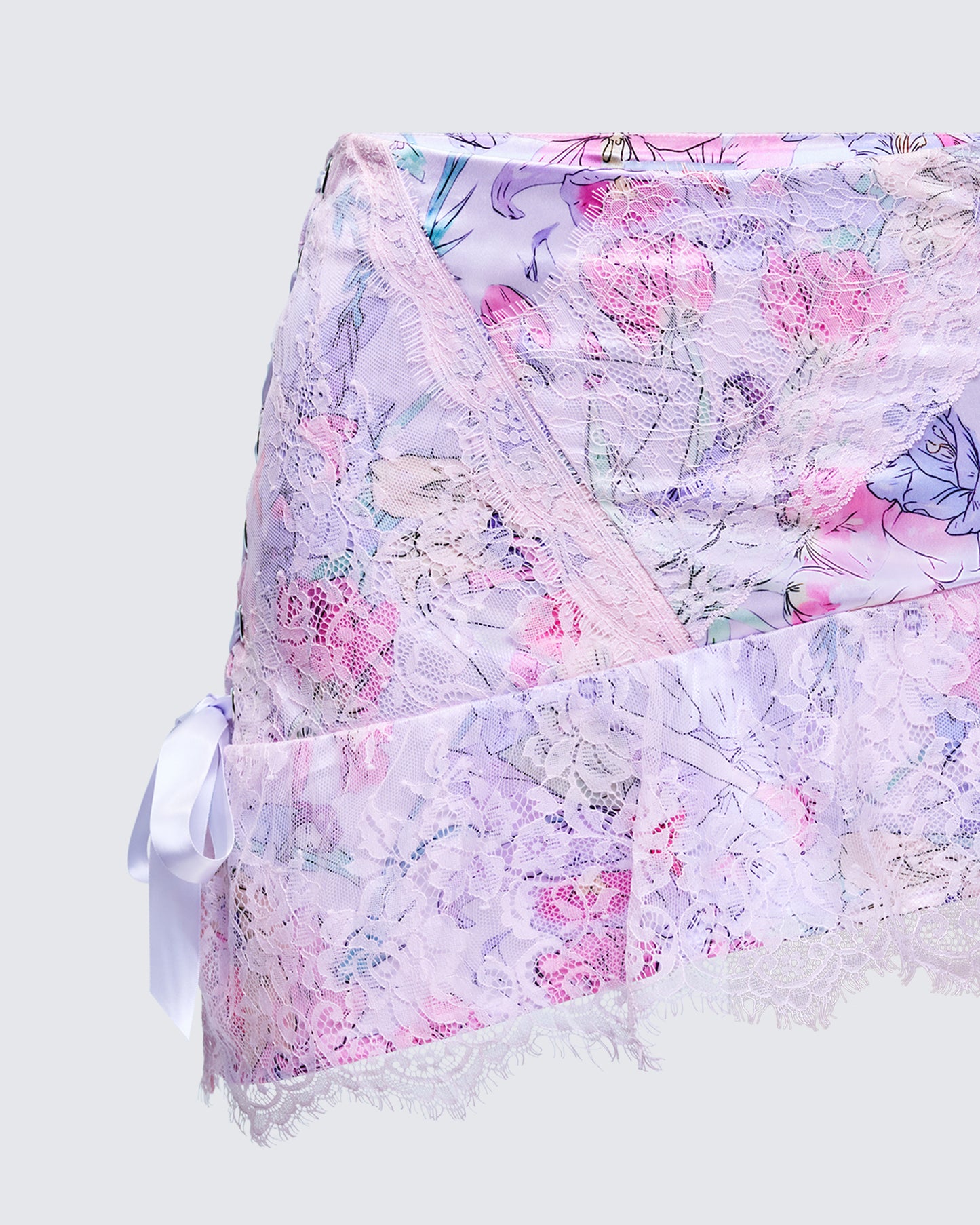 Josette Lilac Satin Printed Lace Up Skirt