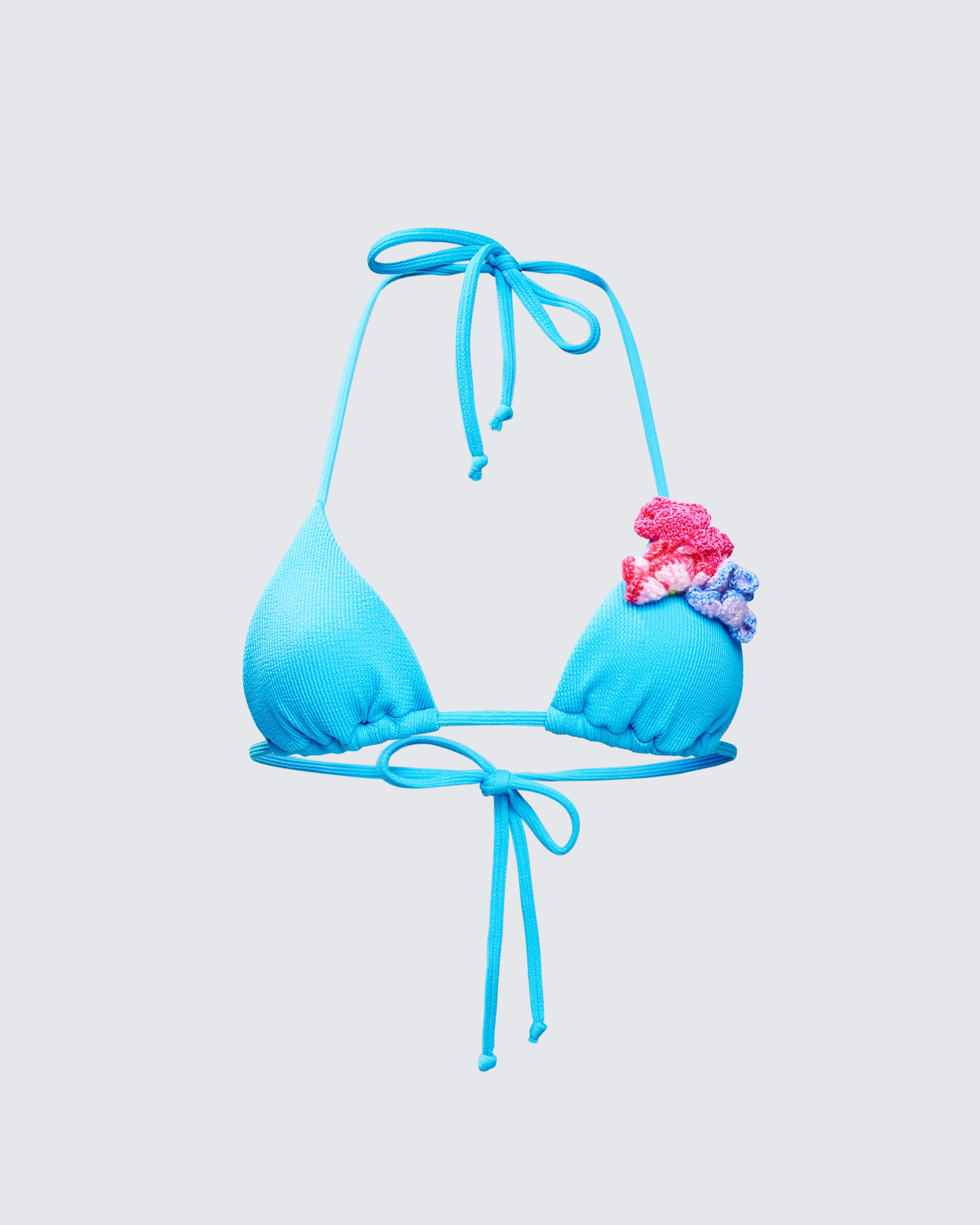 Blue Crochet Flower Bikini Top - Triangle Halter – FINESSE