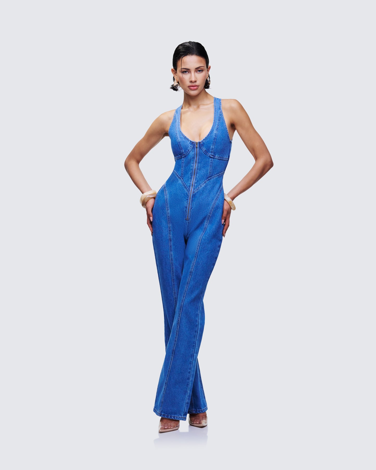 Ali Blue Denim Heart Cut Jumpsuit