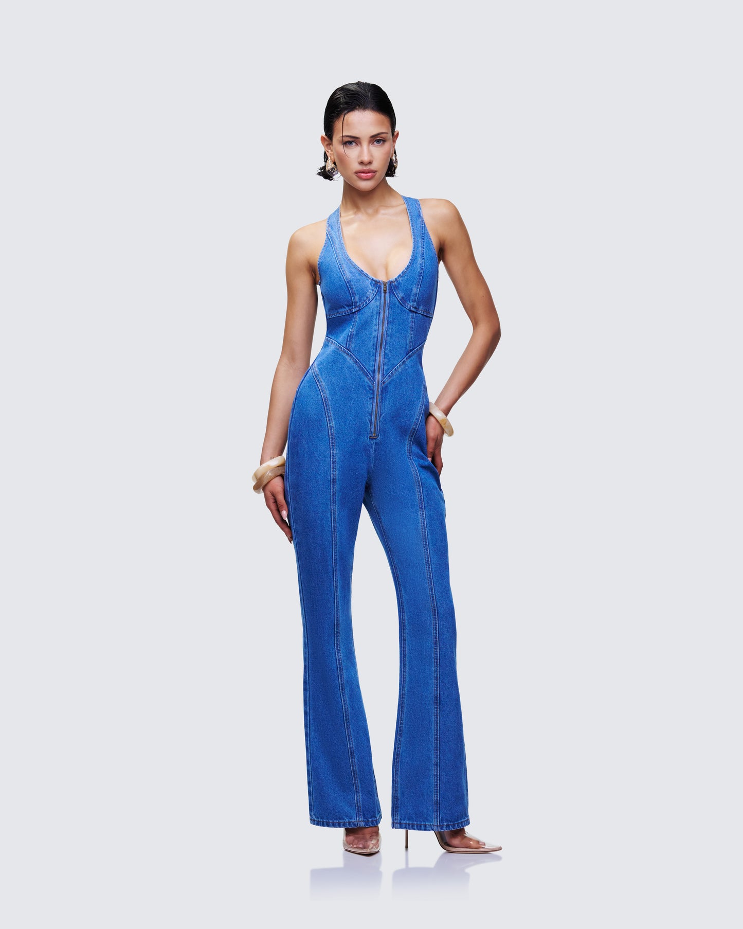 Ali Blue Denim Heart Cut Jumpsuit