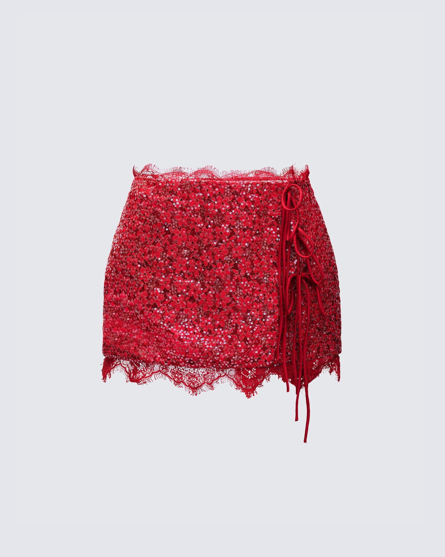 Lucille Red Sequin Tie Mini Skirt