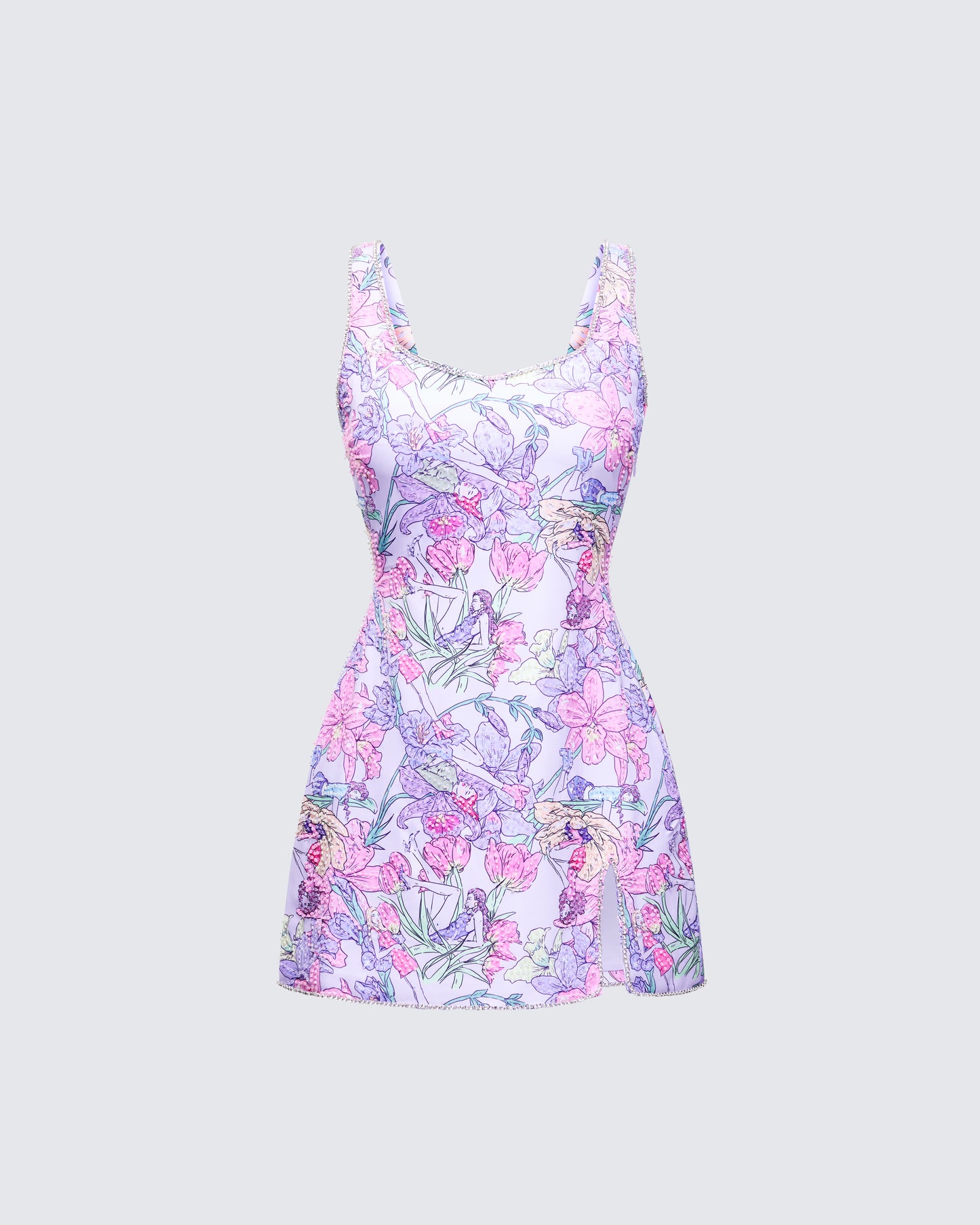 Seraphina Lilac Printed Embellished Mini Dress