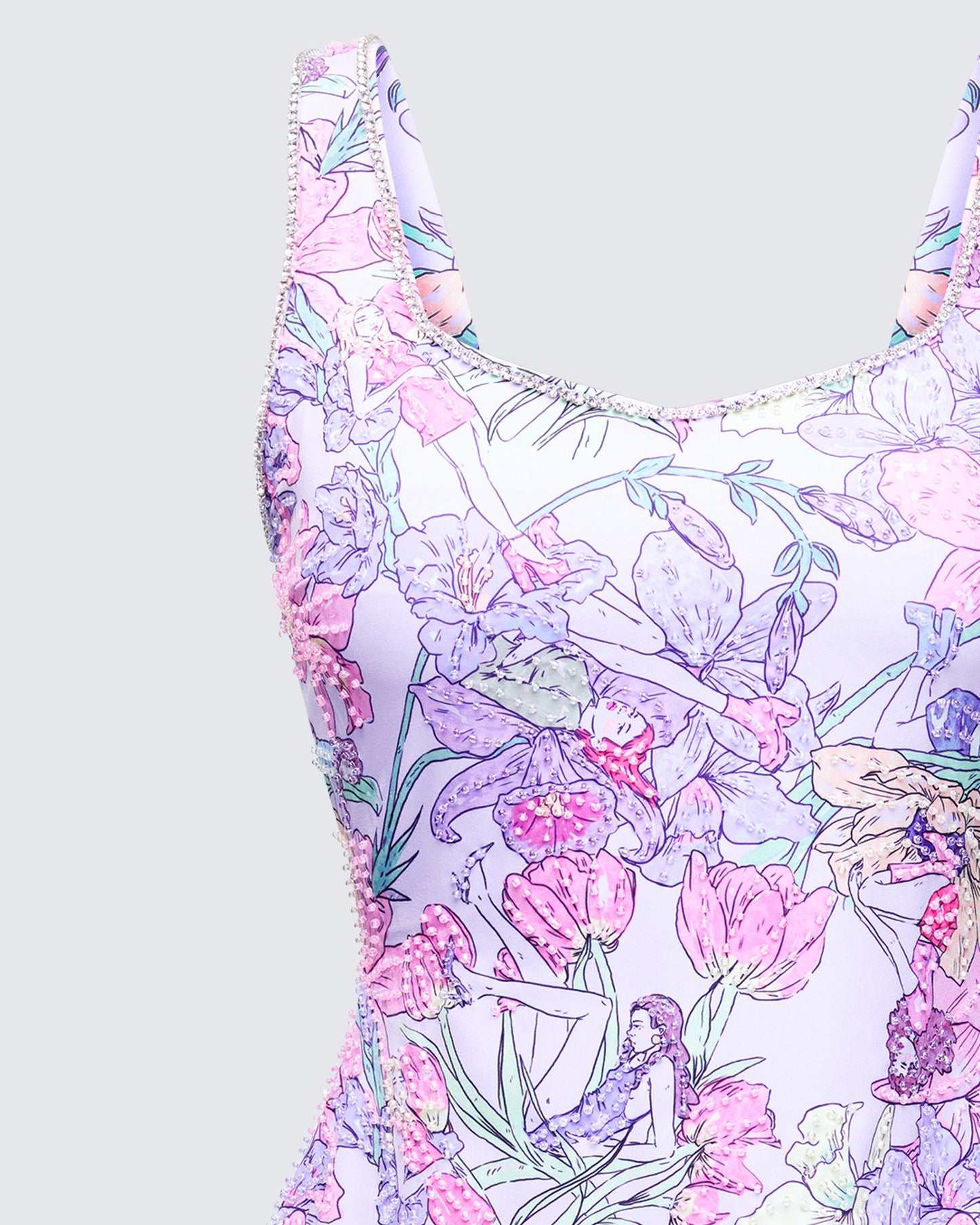 Seraphina Lilac Printed Embellished Mini Dress