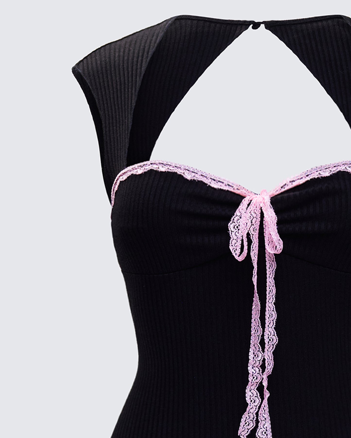 Floriana Black Lace Trim Rib Mini Dress