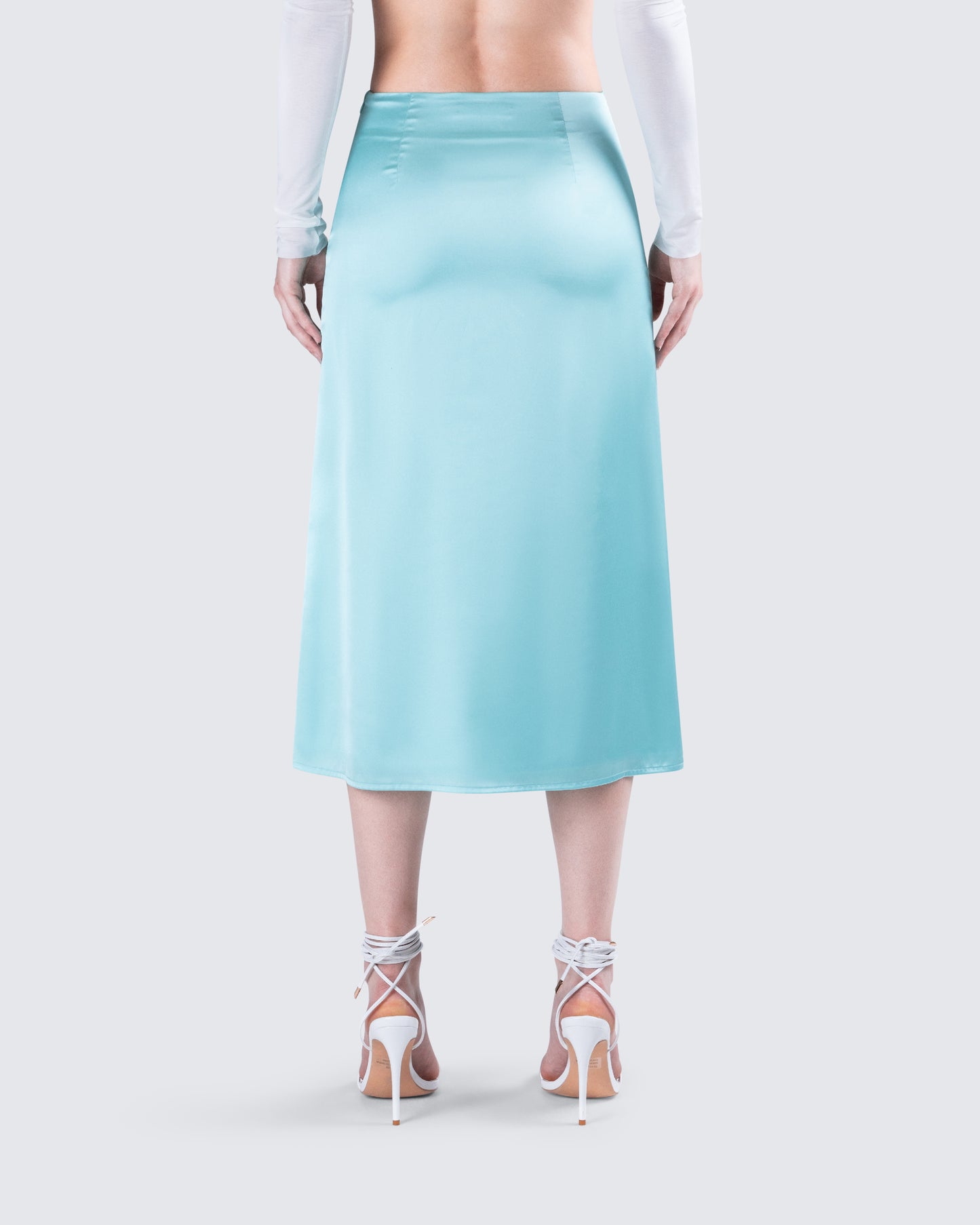 Florie Aqua Satin Midi Skirt