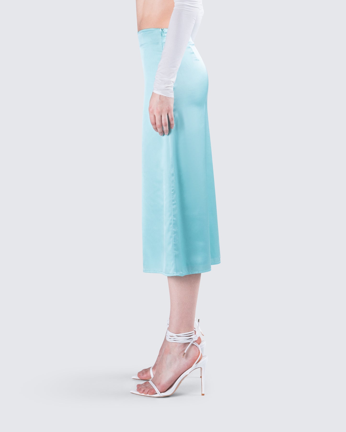 Florie Aqua Satin Midi Skirt