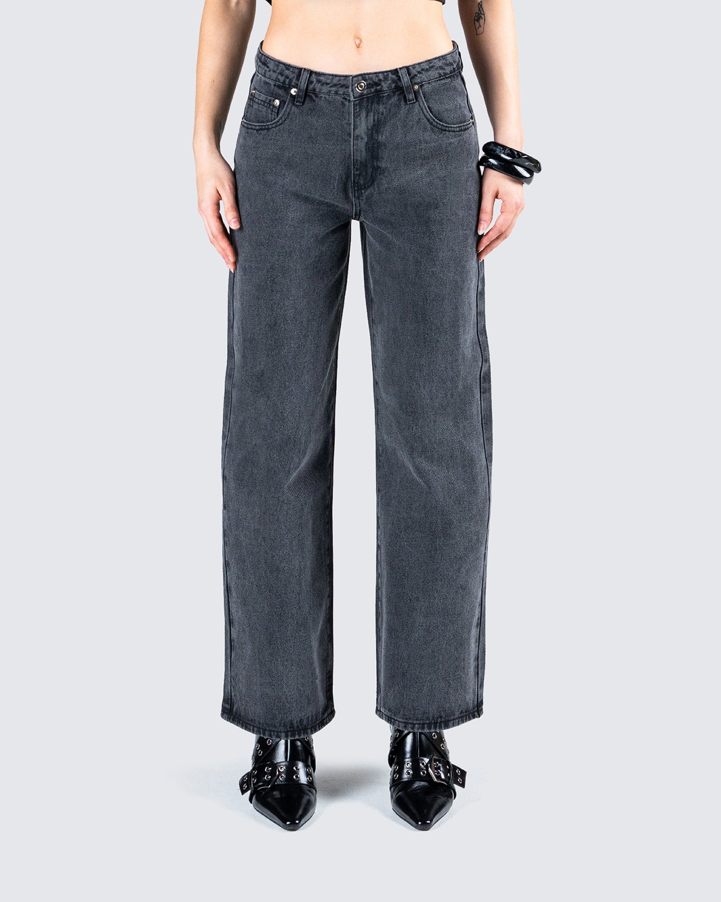 Frieda Grey Denim Wide Leg Jean model front