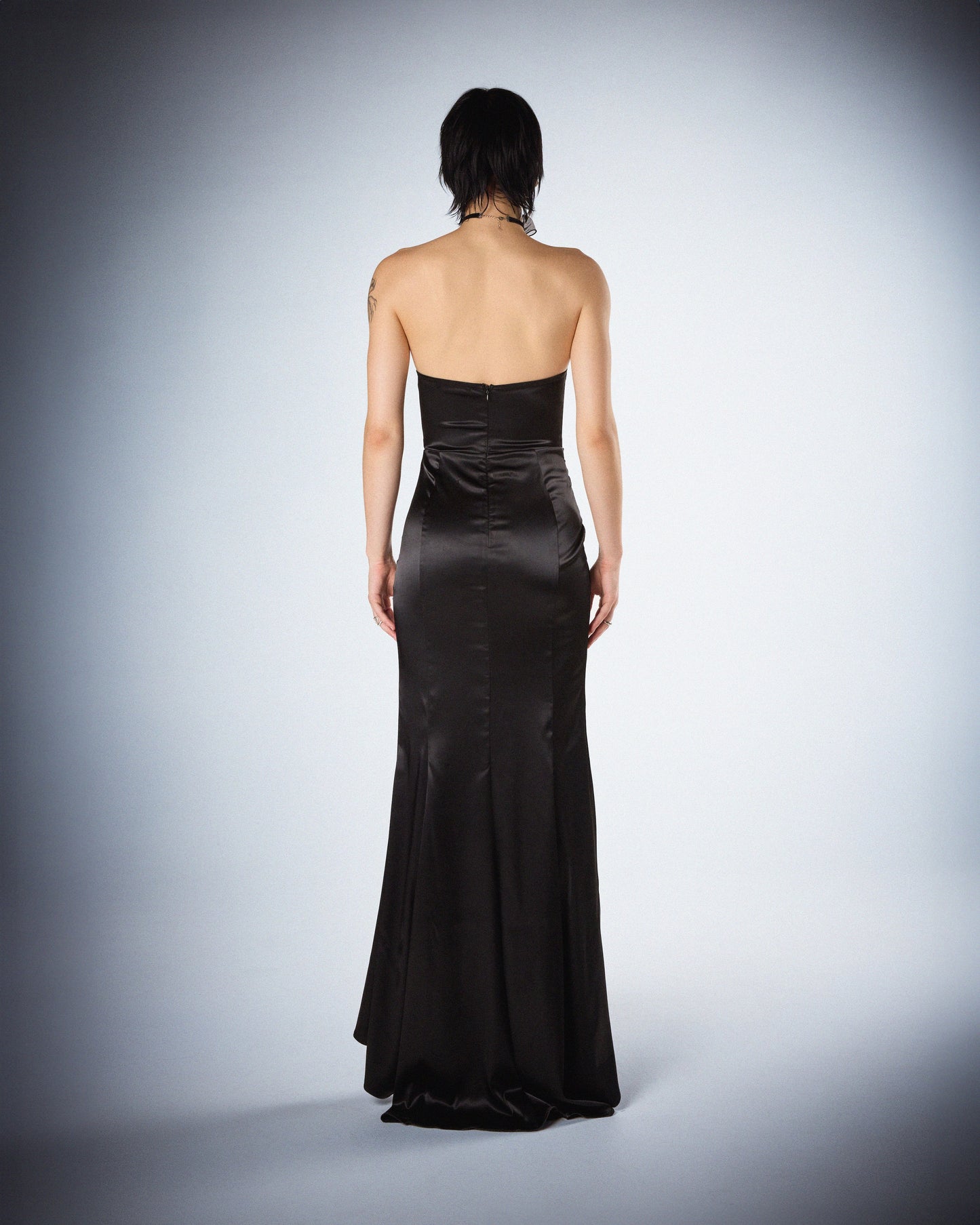 Suri Black Satin Strapless Gown